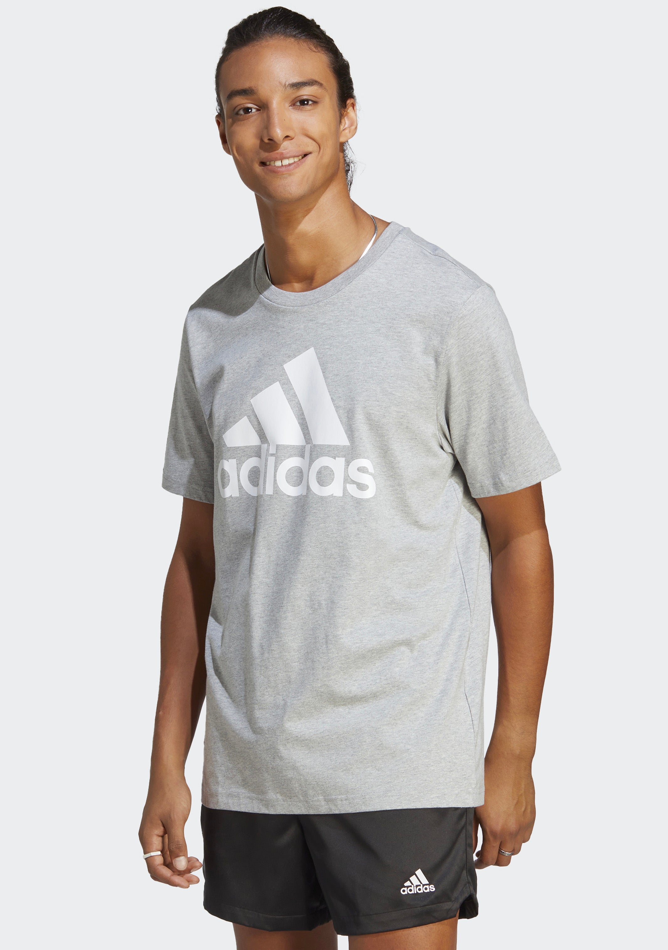 Adidas Men's Essentials Big Logo T-Shirt - Grey Cotton Jersey Tee for Casual Wear, Gym & Everyday Comfort