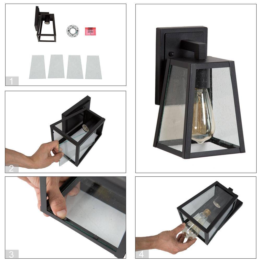 1-Light Matte Black Outdoor Wall Lantern Sconce with Seeded Glass Shade - Weatherproof Exterior Lighting for Porch, Patio & Garden Decor