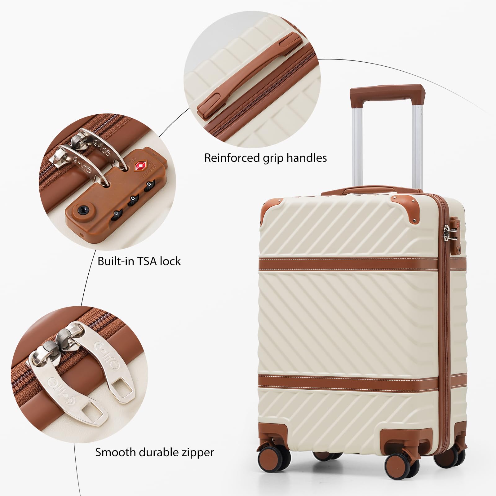 Coolife 3-Piece Hardshell Luggage Set with TSA Lock, Spinner Wheels & Telescopic Handle - Lightweight Carry-On Suitcase for Travel, Business Trips & Vacations