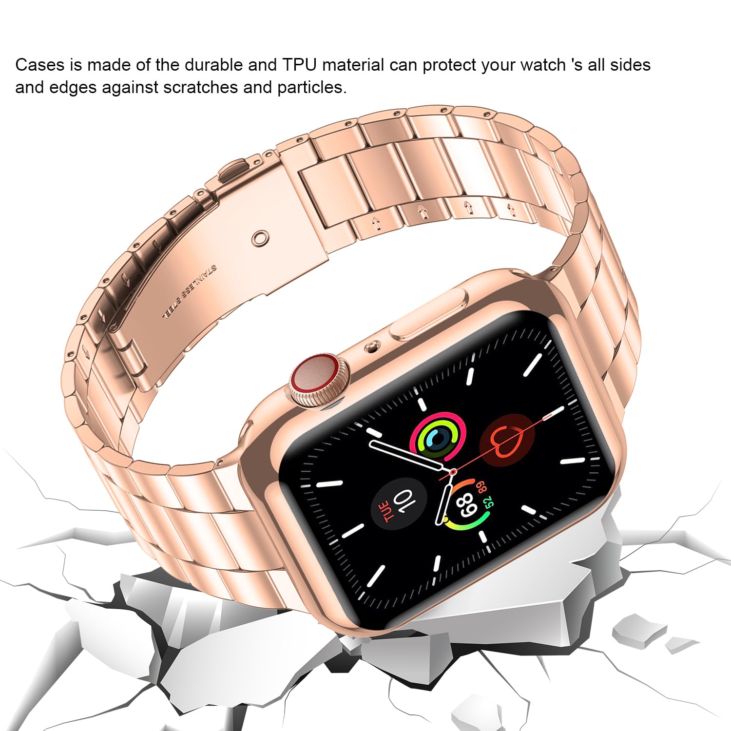 Premium Stainless Steel Apple Watch Band - Compatible with Apple Watch Ultra 49mm, Series 10/9/8/7/6/SE/5/4/3/2/1 (38mm-49mm) - Durable Metal iWatch Strap with Protective Case & Screen Cover for Men & Women - Perfect for Business, Workout & Everyday Wear