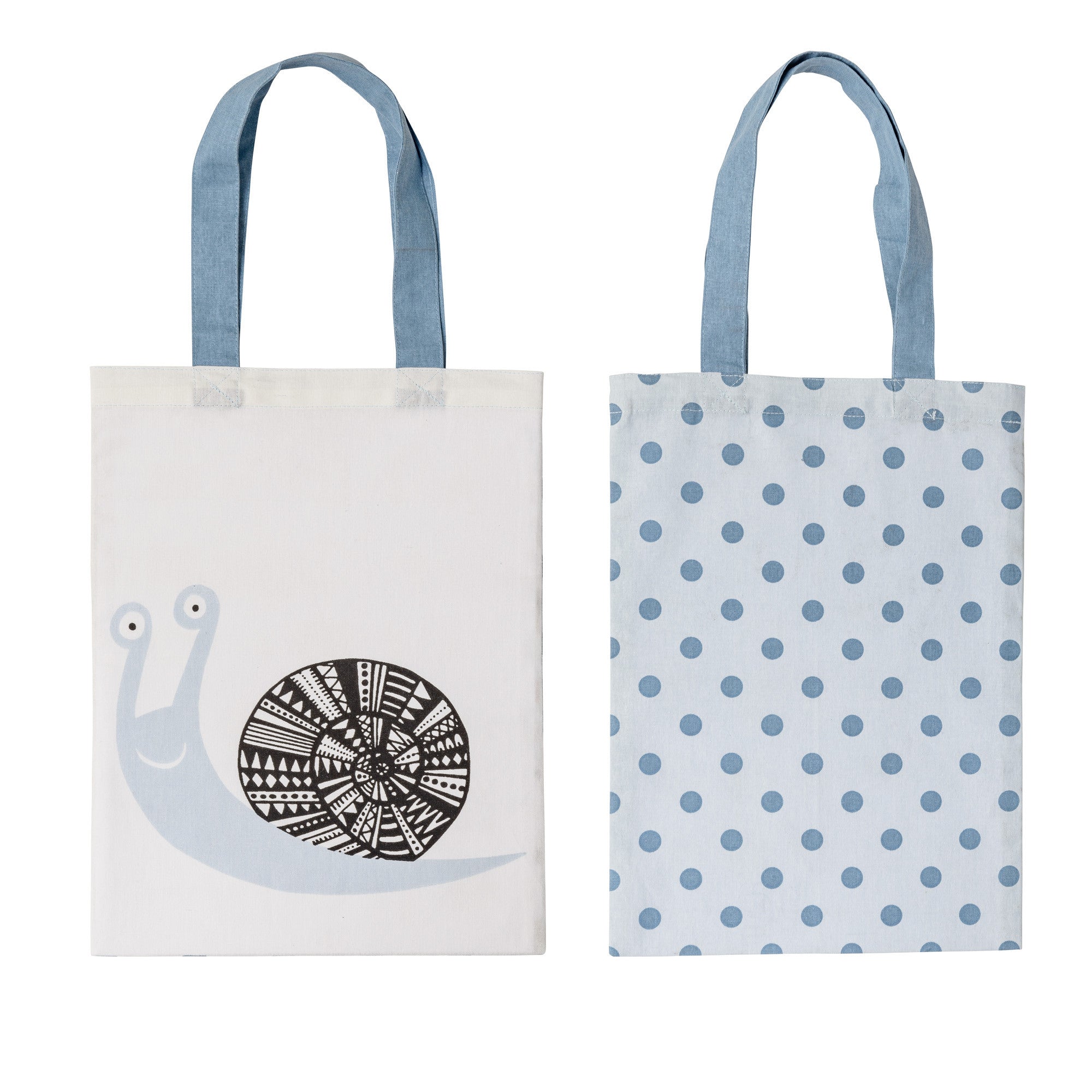Bloomingville White & Snail Print Dusty Blue Tote Bag - Stylish Eco-Friendly Cotton Shopper for Beach, Work & Everyday Use