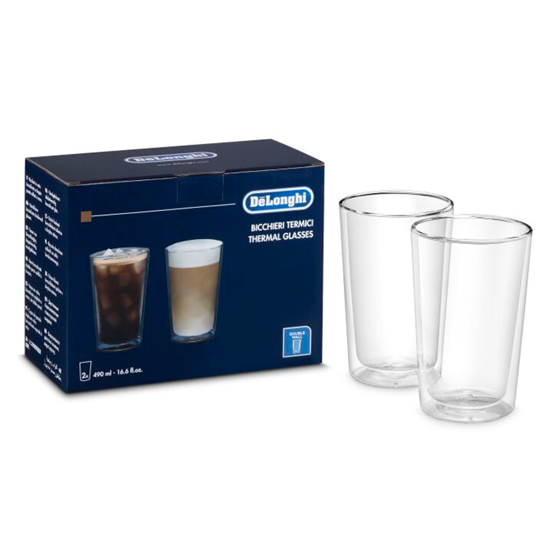 DeLonghi 16 oz. Double Wall Insulated Coffee Glasses, Set of 2 - BPA-Free, Shatterproof, Keeps Drinks Hot/Cold - Perfect for Espresso, Latte, Iced Coffee & Tea at Home or Office #DLSC319