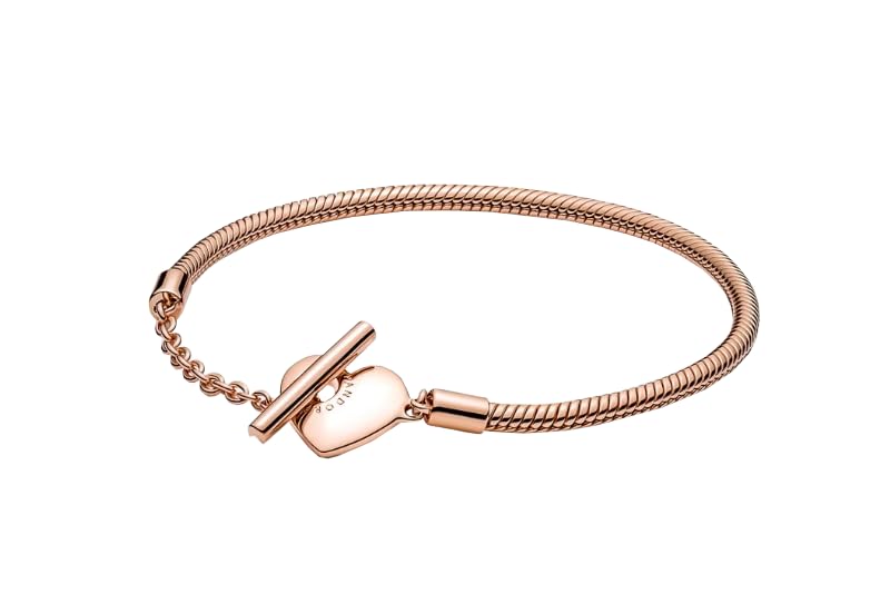 PANDORA Moments Heart T-Bar Closure Snake Chain Charm Bracelet for Women - Adjustable Sterling Silver Jewelry Gift for Her with Gift Box - Perfect for Valentine's Day, Anniversary & Birthday Gifts