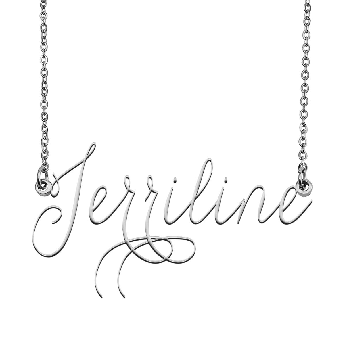 Custom Personalized Name Necklace - Jerriline Name Plate Jewelry for Women, Birthday Gift, Engraved Gold/Silver Pendant for Mom, Wife, Girlfriend - Perfect for Anniversaries, Valentine's Day & Special Occasions