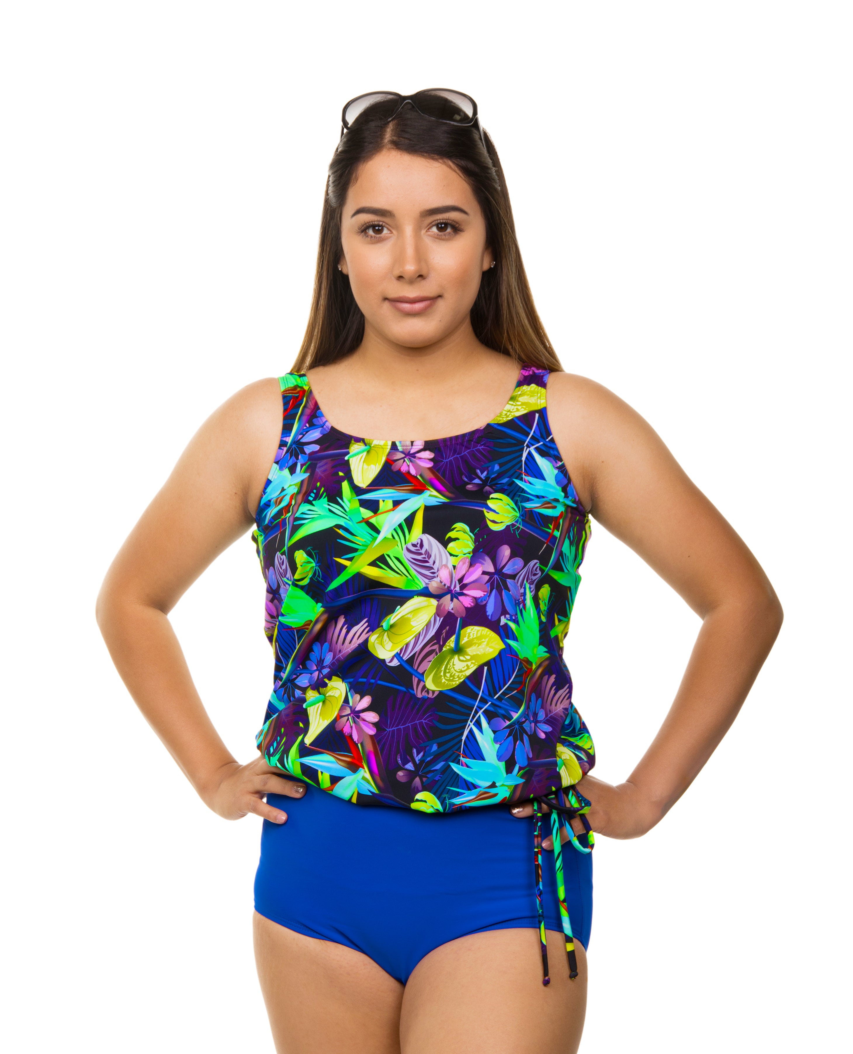 Missy Tank Strap Blouson Top - Tropical Print Women's Fashion Blouse for Summer Beach Vacation & Casual Outings