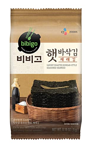BIBIGO Korean Roasted Seaweed Snack - 2.8oz (Pack of 6) | Premium Salt & Sesame Oil Seasoned | Healthy Vegan Gluten-Free Snack for Lunch Box, Party, Travel & On-The-Go