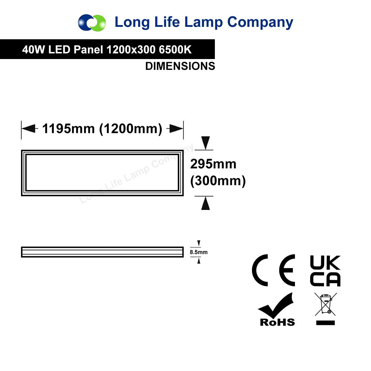 40W Ultra Bright LED Panel Light 1200x300mm Surface Mount, 6500K Daylight White, Energy Saving Office Lighting for Commercial & Home Use
