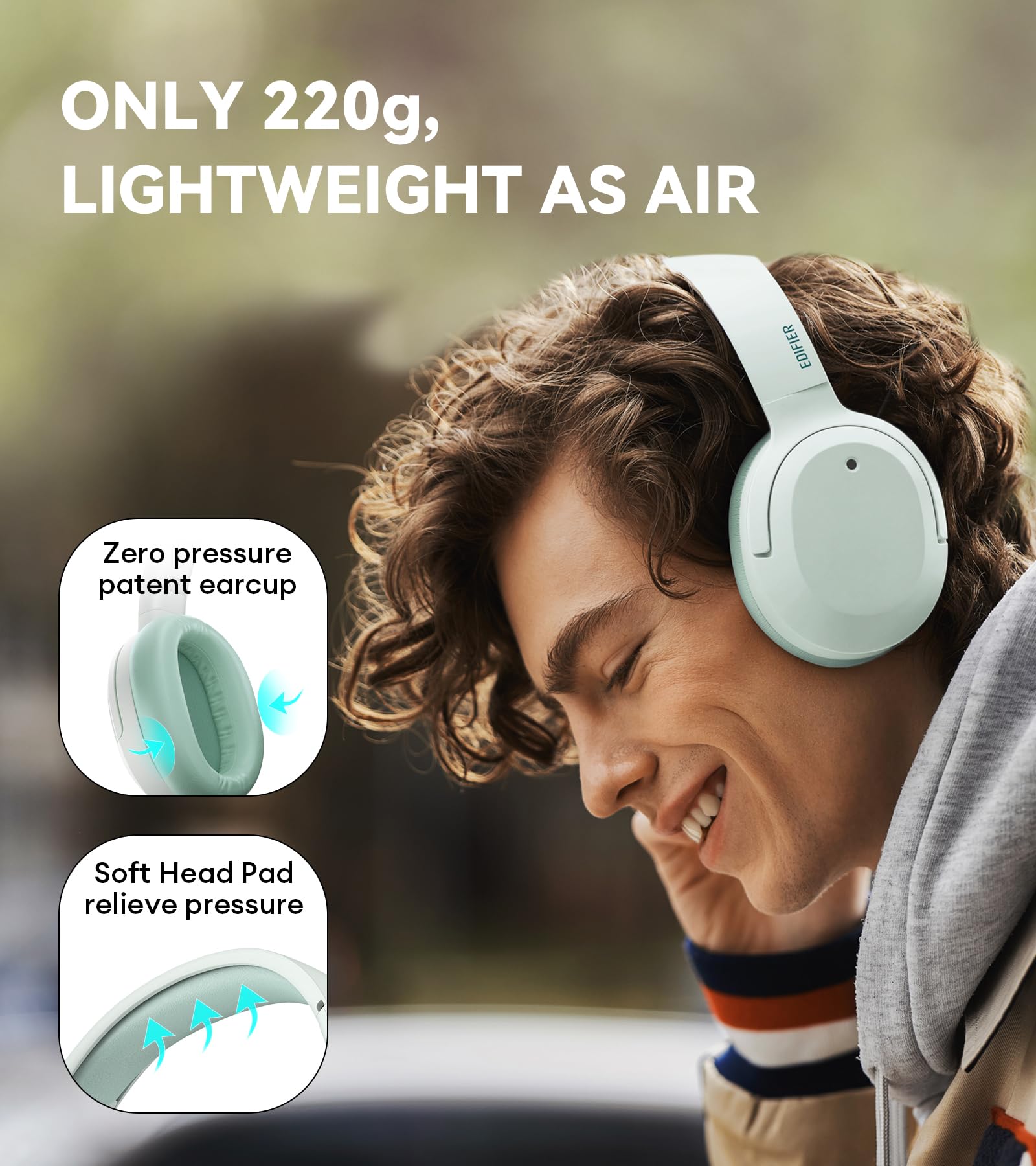 Edifier W820NB Plus Hybrid Active Noise Cancelling Headphones with LDAC Codec - Hi-Res Audio Wireless & Wired Over-Ear Headphones - Bluetooth 5.2, 49H Playtime, Fast Charge - Green - Perfect for Travel, Work & Music Lovers