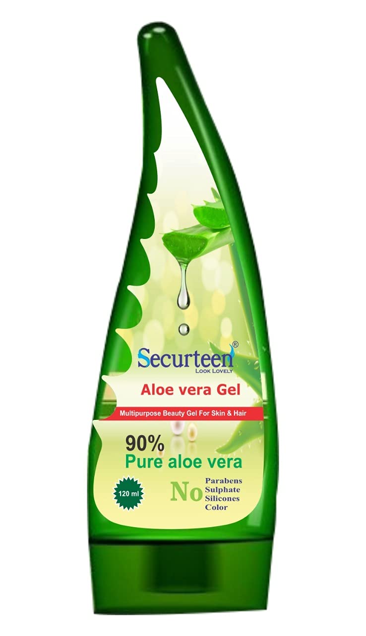 Securteen ISO Certified Aloe Vera Gel - 100% Pure Multipurpose Beauty Gel for Skin & Hair Care | Moisturizing, Soothing & Hydrating | Men & Women | 120ml (Pack of 1) | Perfect for Sunburn Relief, Acne Treatment & Hair Conditioning