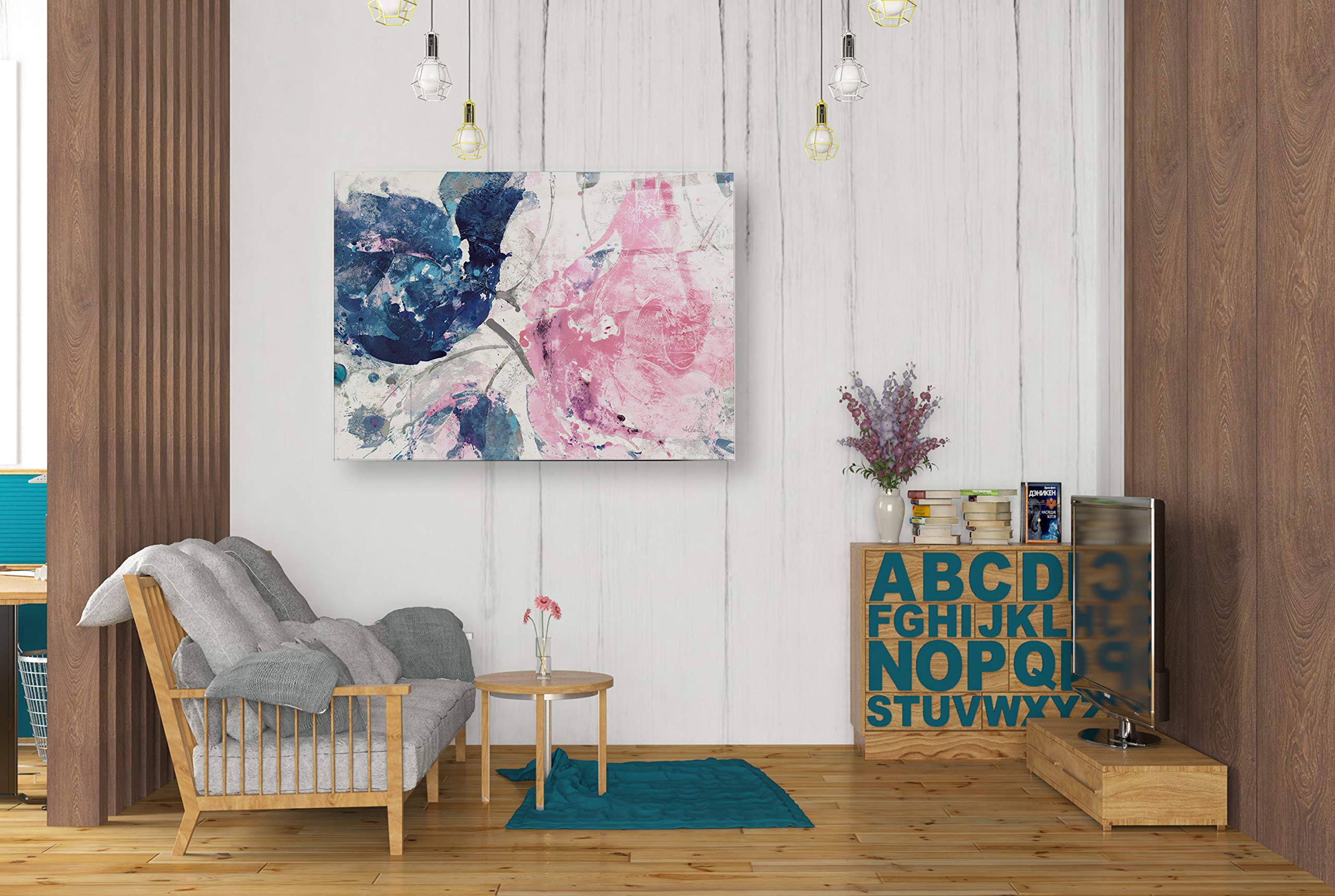 Albena Hristova Fireworks Abstract Navy Blue Flower Crop Acrylic Glass Wall Art - 24x36 Inches Modern Home Decor for Living Room, Bedroom & Office