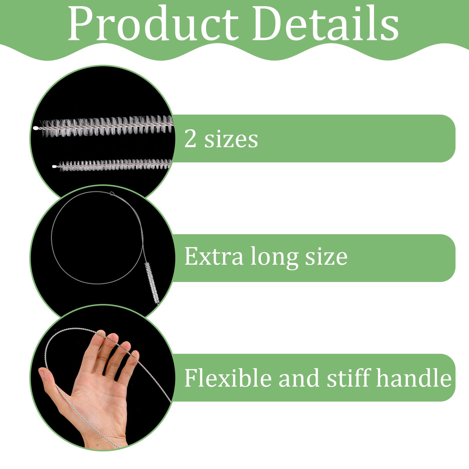 4-Pack 40-Inch Stainless Steel Pipe Cleaner Brush with Nylon Bristles - Long Flexible Tube Cleaner for Aquariums, Home Kitchen, Straws & Narrow Bottles - Heavy Duty Cleaning Brush for Hard-to-Reach Areas