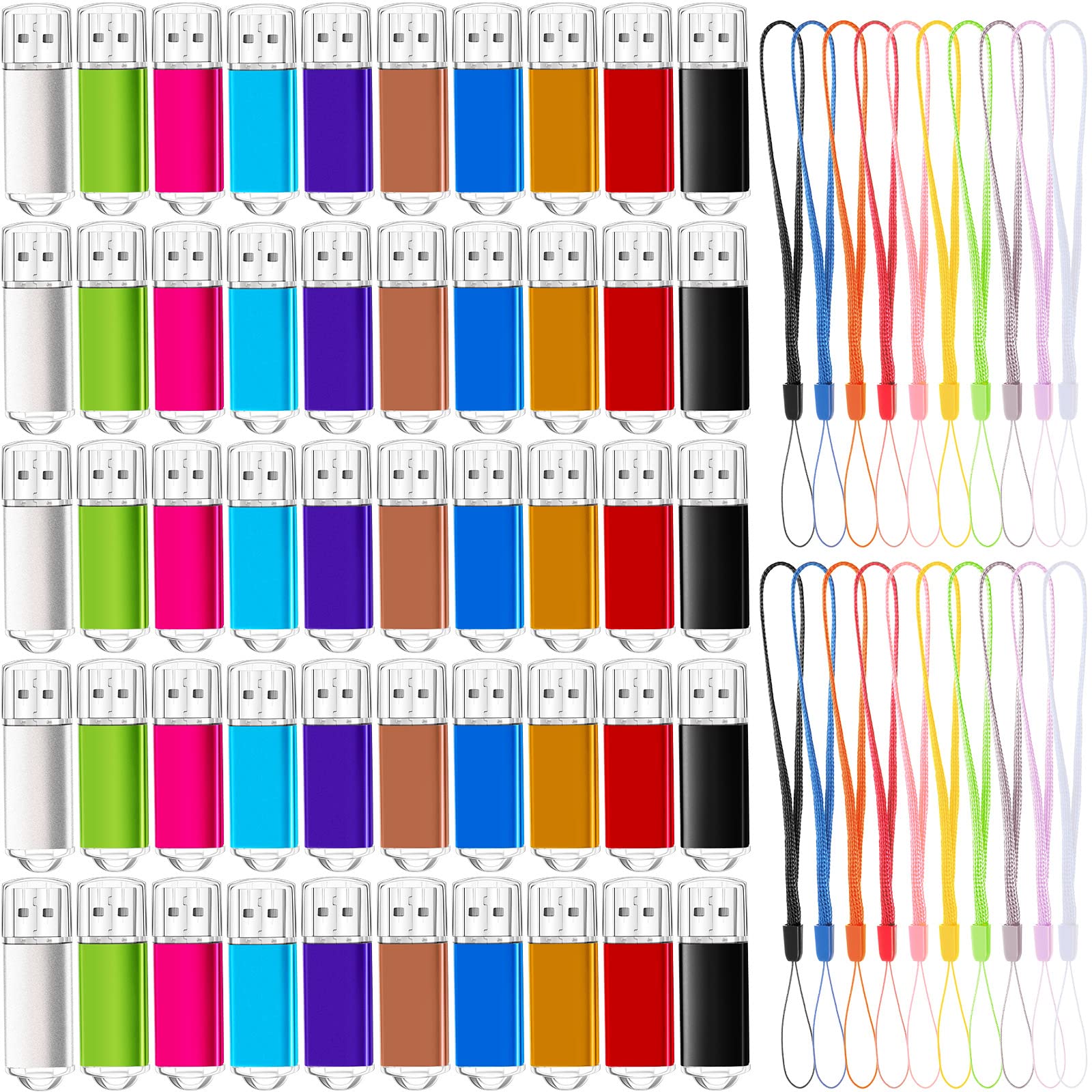 Hoteam 50 Pack 128MB USB 2.0 Flash Drives with Lanyards - Bulk Storage for Office & School