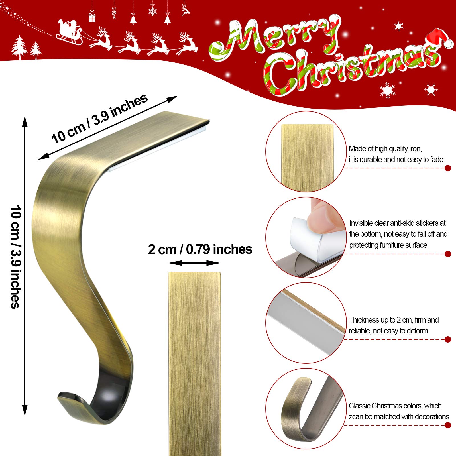 6 Pcs Heavy Duty Christmas Stocking Holders for Mantel - Non-Slip Fireplace Sock Hooks Set, Bronze Xmas Stocking Hangers for Holiday Home Decor - Perfect for Christmas Party, Fireplace Mantel Decorations & Festive Gift Hanging