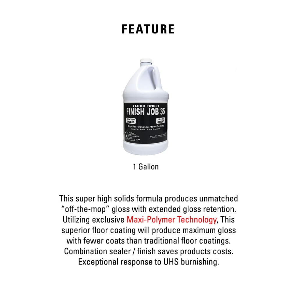 Finish Job 35 Ultra-High Solids Floor Finish - High-Performance Commercial Floor Coating & Sealer (1 Gallon) - Ideal for Gym Floors, Retail Stores & High-Traffic Areas