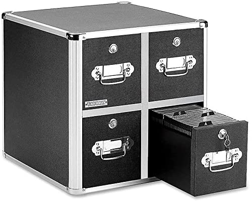 Vaultz 4-Drawer CD Storage Cabinet with Key Locks - Black | Organize DVDs & CDs at Home/Office