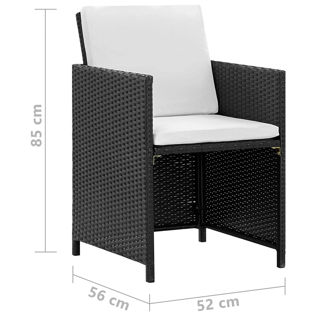 9-Piece Outdoor Dining Set with Cushions - Black Poly Rattan Patio Furniture Set with Coffee Table & Sofa - Weather-Resistant Wicker Conversation Set for Garden, Backyard, Poolside or Terrace