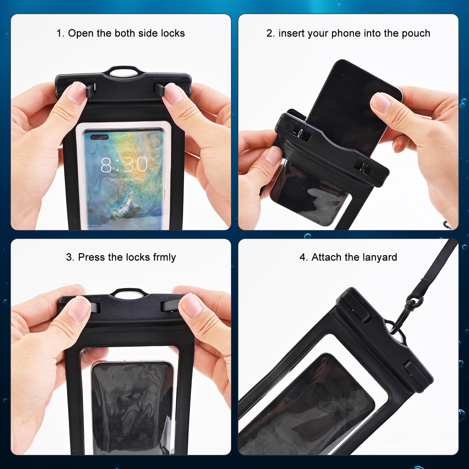 2-Pack Extra Large Waterproof Phone Pouch - Universal Dry Bag for iPhone 15/14/13, Samsung Galaxy S23/S22, Wallet & Passport - IPX8 Certified Underwater Protection - Perfect for Swimming, Beach, Kayaking & Outdoor Activities