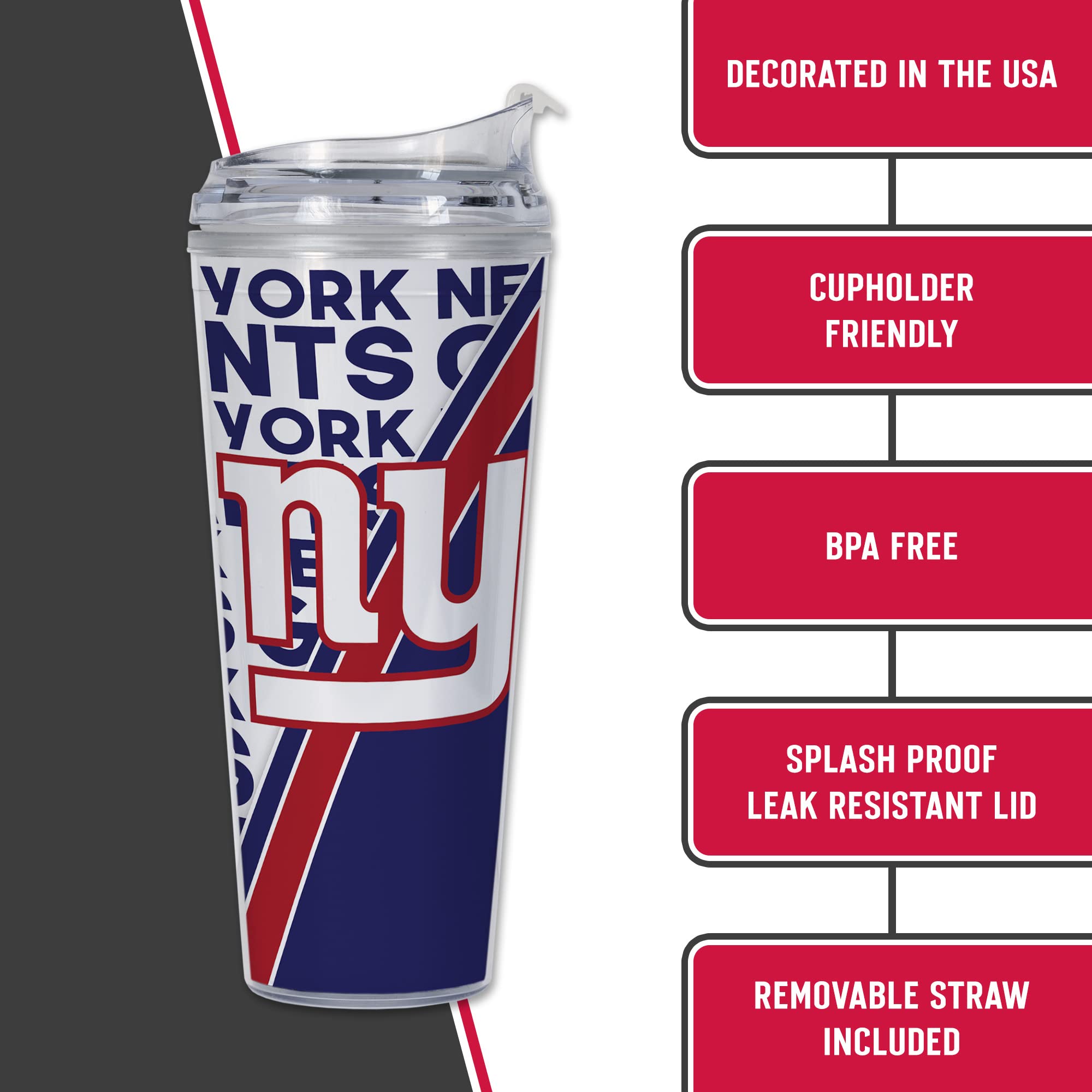 Official NFL Football 24oz Acrylic Tumbler with Hinged Lid - Double Wall Insulated Cup for Hot & Cold Drinks - Perfect for Game Day, Tailgating, and Office Use - Officially Licensed NFL Team Merchandise for Fans