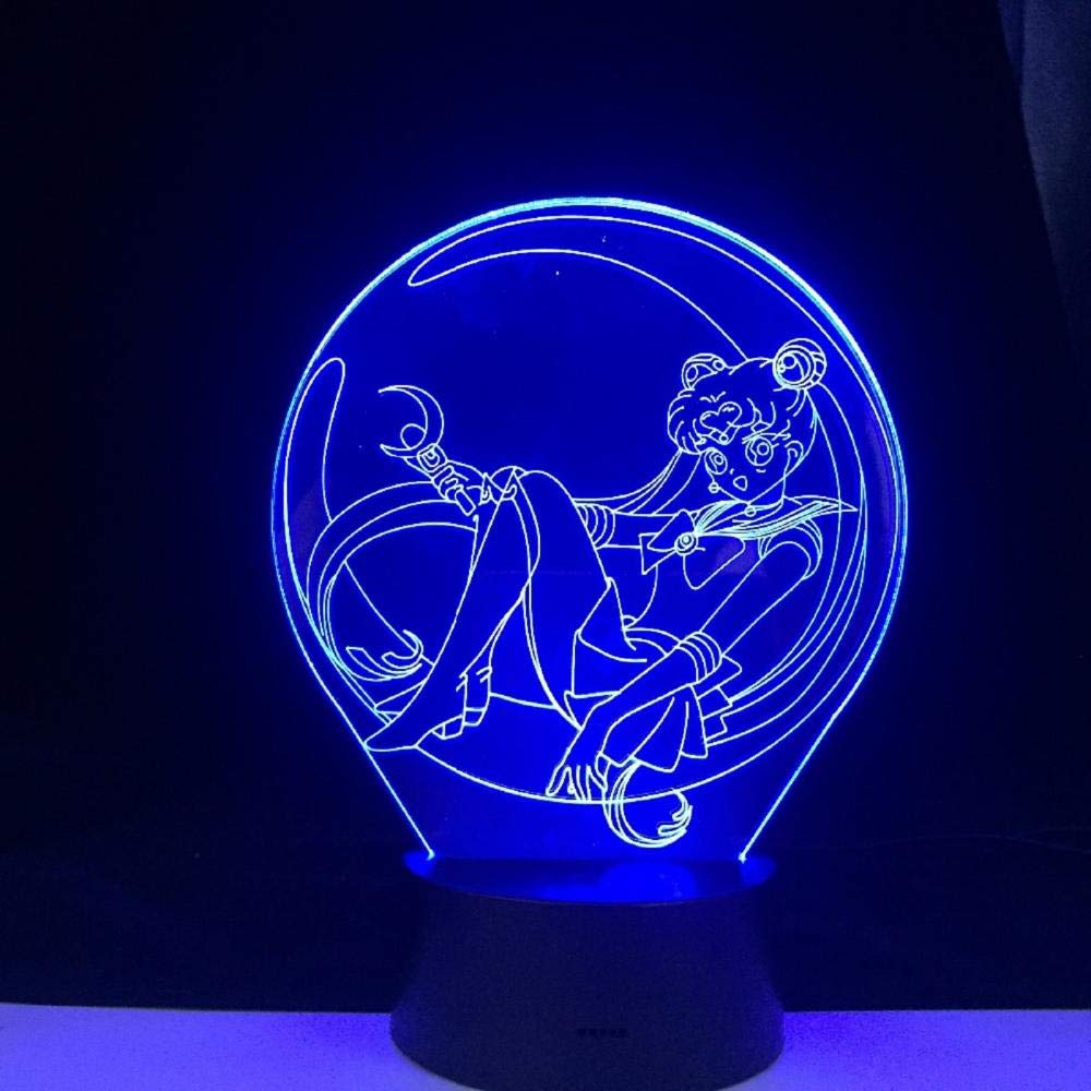3D Illusion Sailor Moon Night Light for Kids - 7 Color Changing LED Anime Lamp, Touch Control Bedroom Decor | Perfect Gift for Girls, Children's Room Decoration | Ideal for Bedtime, Nursery, and Birthday Gifts