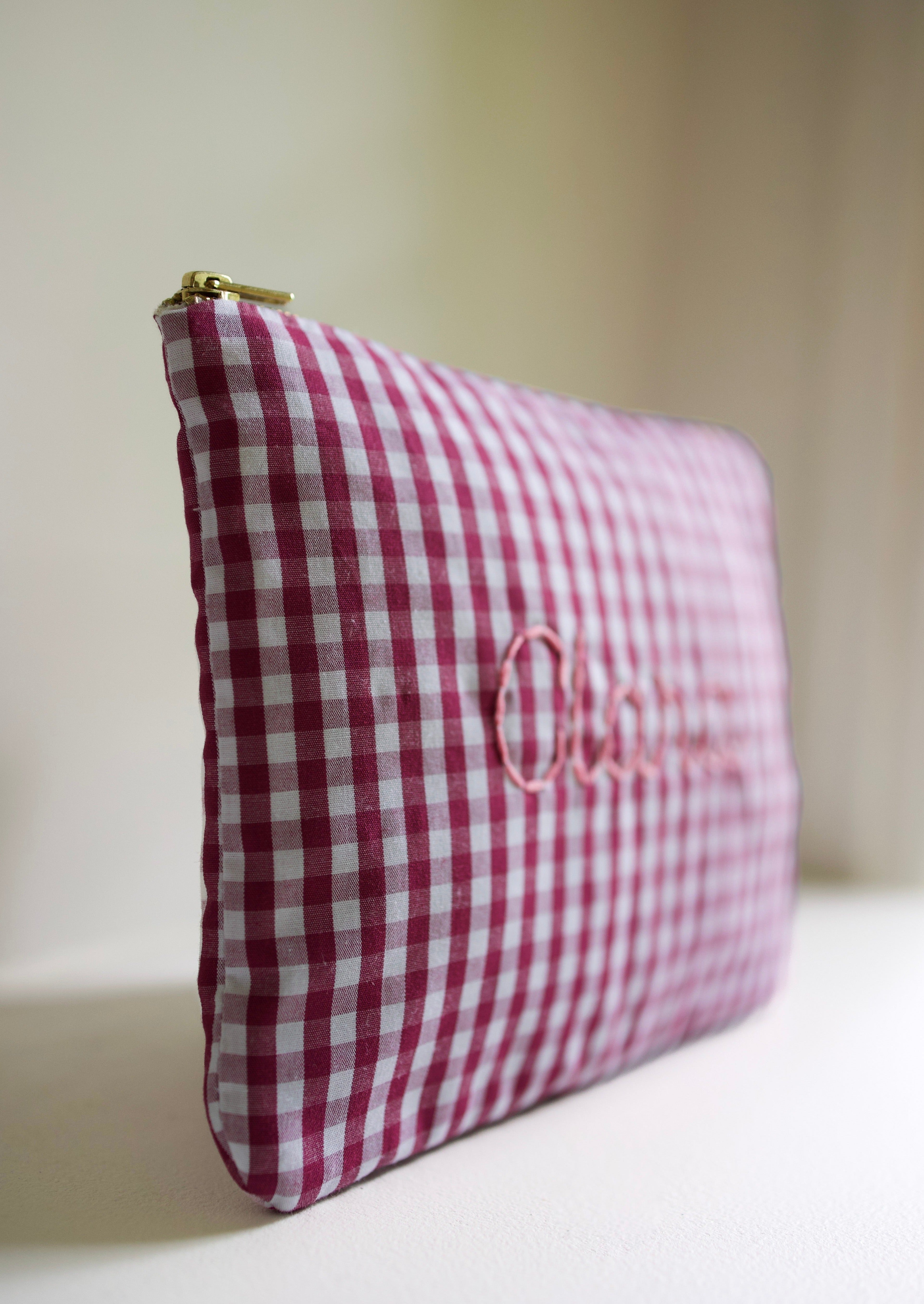 Vichy Bordeaux Zippered Pouch - Stylish Travel Cosmetic Bag for Makeup, Toiletries & Essentials | Perfect for Women's Handbag Organizer, Gym Accessories & On-the-Go Storage