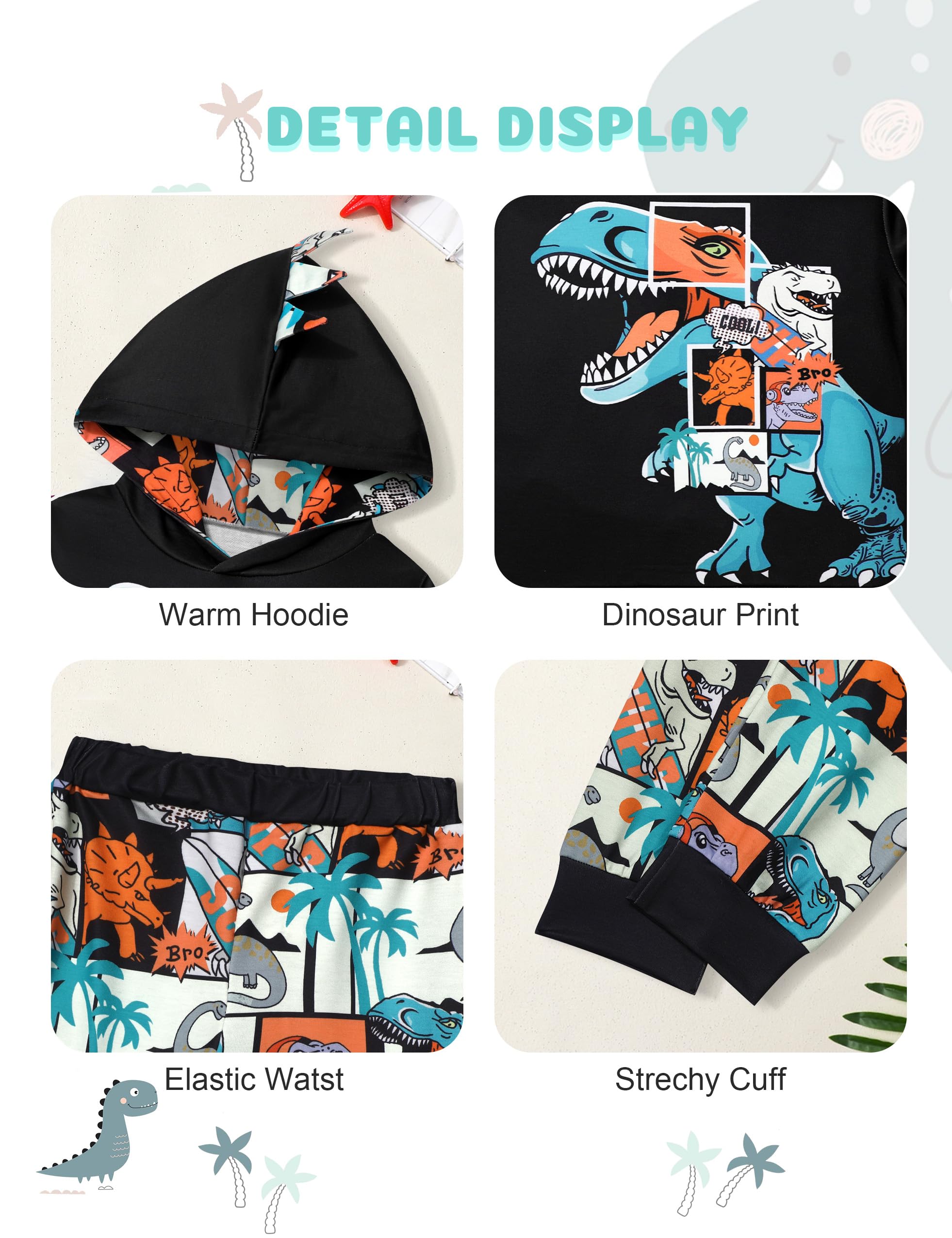 Dinosaur Hoodie & Sweatshirt Pant Set for Toddler Boys 6M-7Y | 2-Piece Outfit for Playdates, Preschool & Outdoor Adventures