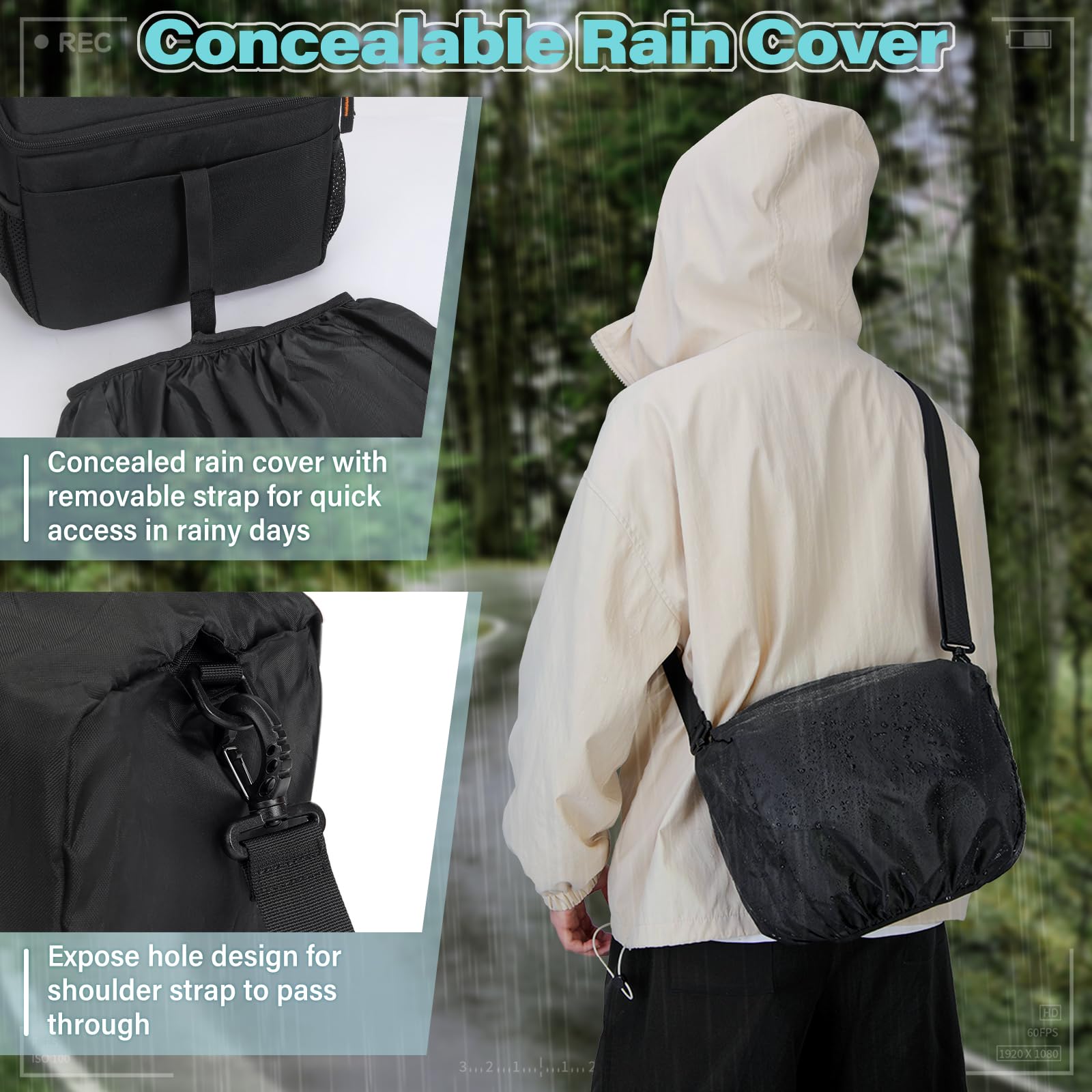 RAINSMORE Waterproof DSLR Camera Sling Bag - Compact Crossbody Shoulder Bag for DSLR/SLR/Mirrorless Cameras with Tripod Holder & Rain Cover (Black) - Perfect for Travel, Hiking & Outdoor Photography