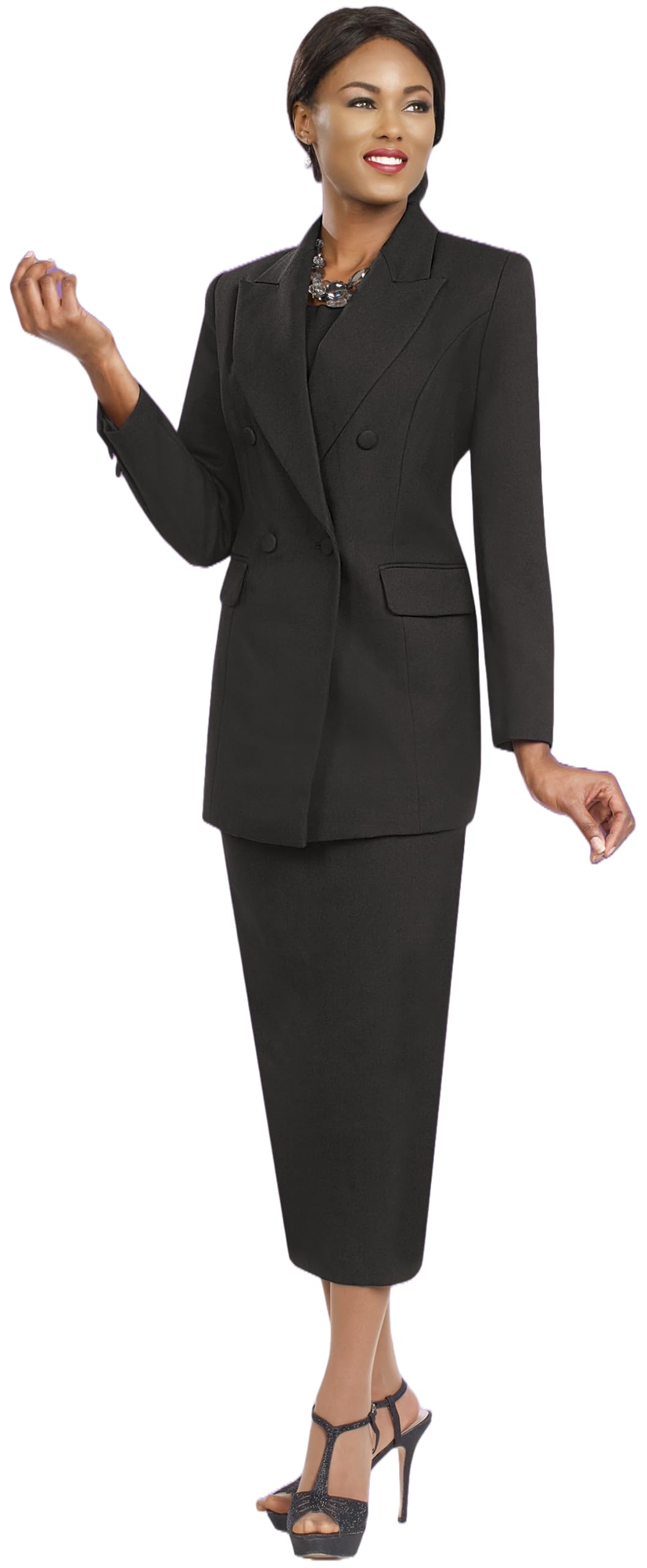 Ben Marc BM2298 Women's Two-Piece Skirt Suit Set - Double Breasted Button Jacket with Matching Skirt & Gloves | Professional Work Attire | Perfect for Office, Business Meetings, and Formal Events