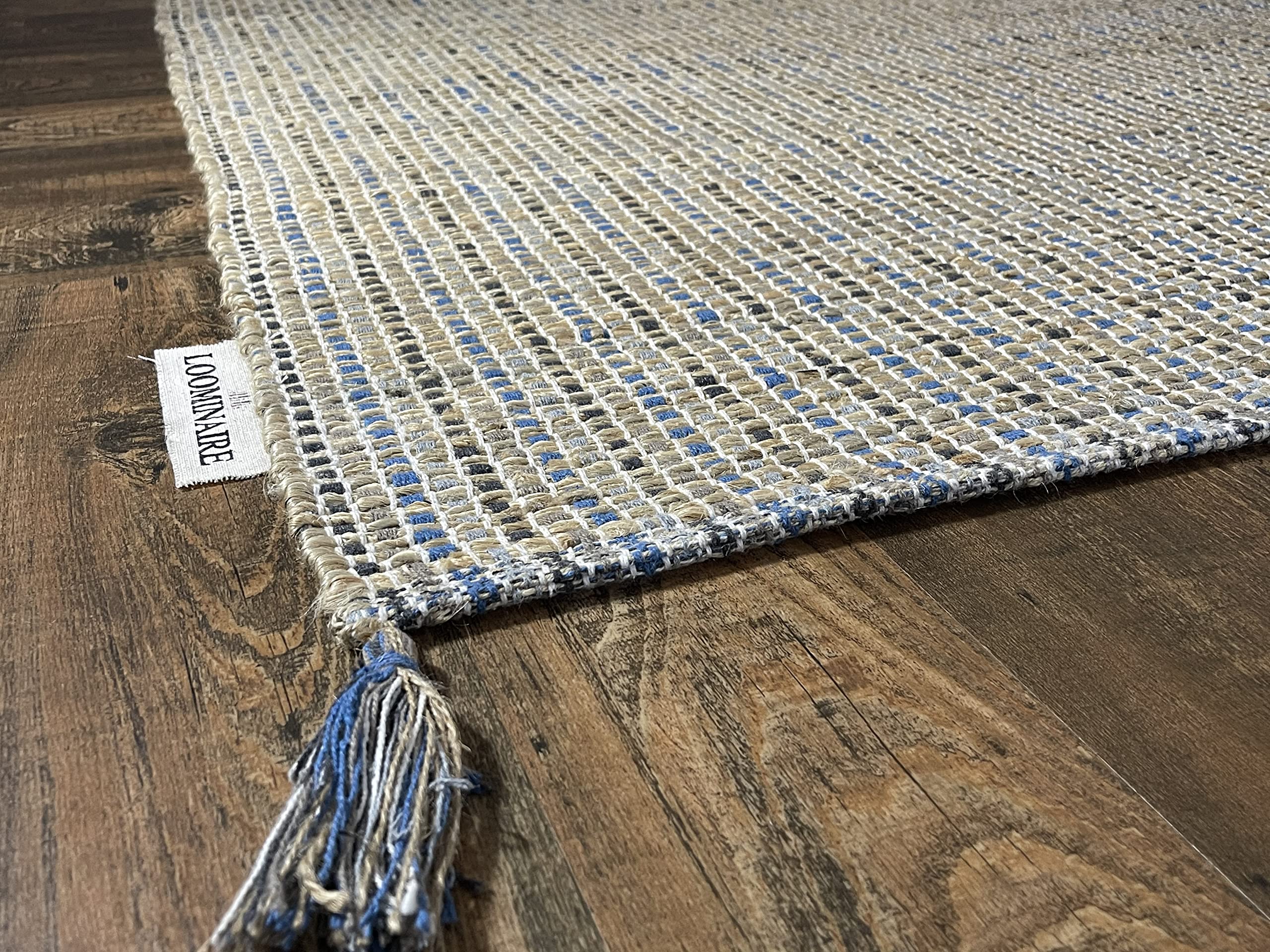 Handmade Natural Hemp & Cotton Carpet - 5' x 7' Ocean Blue Rug for Living Room, Bedroom, Family Room - Easy Maintenance, Eco-Friendly Floor Decor for Cozy Home Ambiance