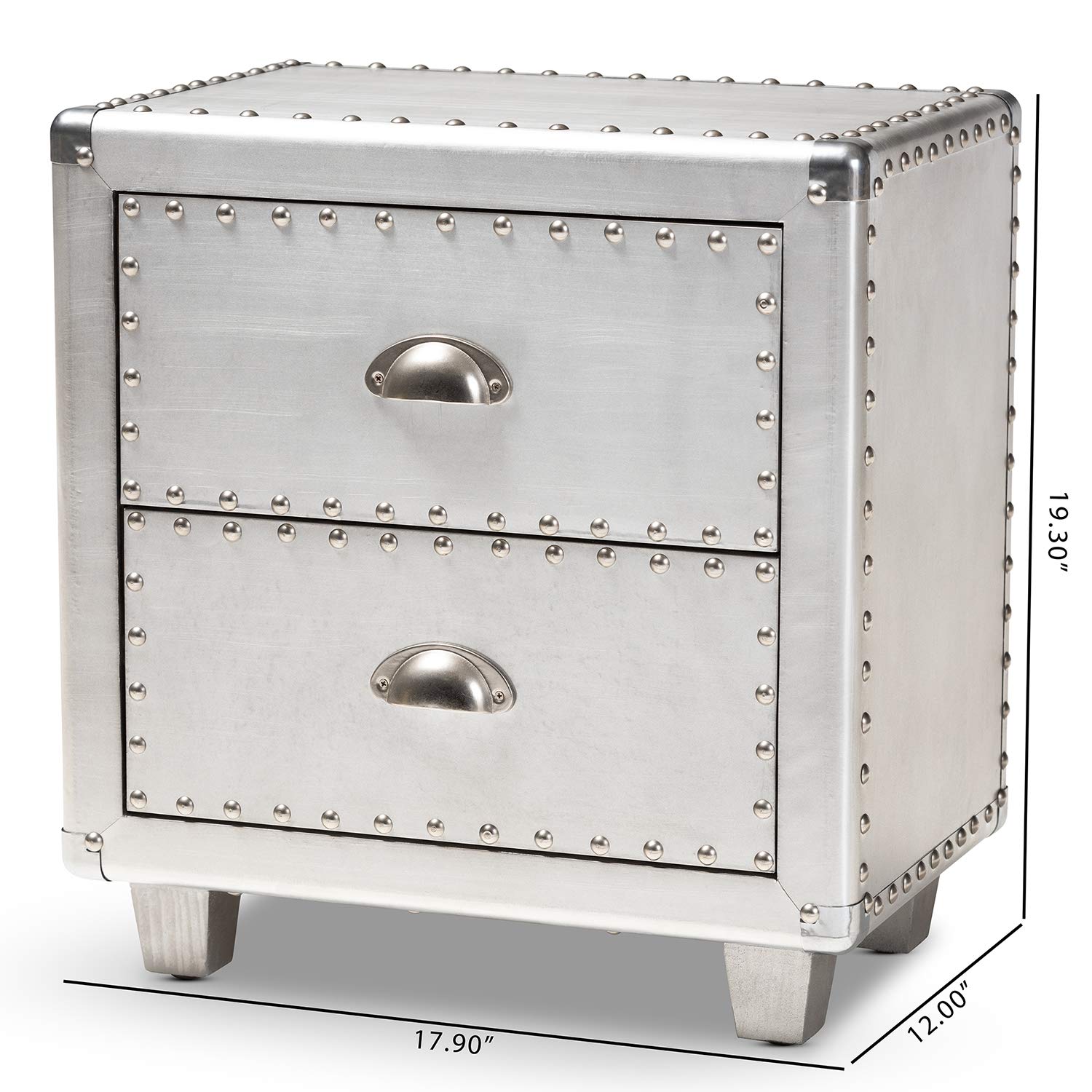 Baxton Studio Modern Nightstand with Drawer - Silver Finish Bedside Table for Bedroom, Living Room & Guest Room Storage