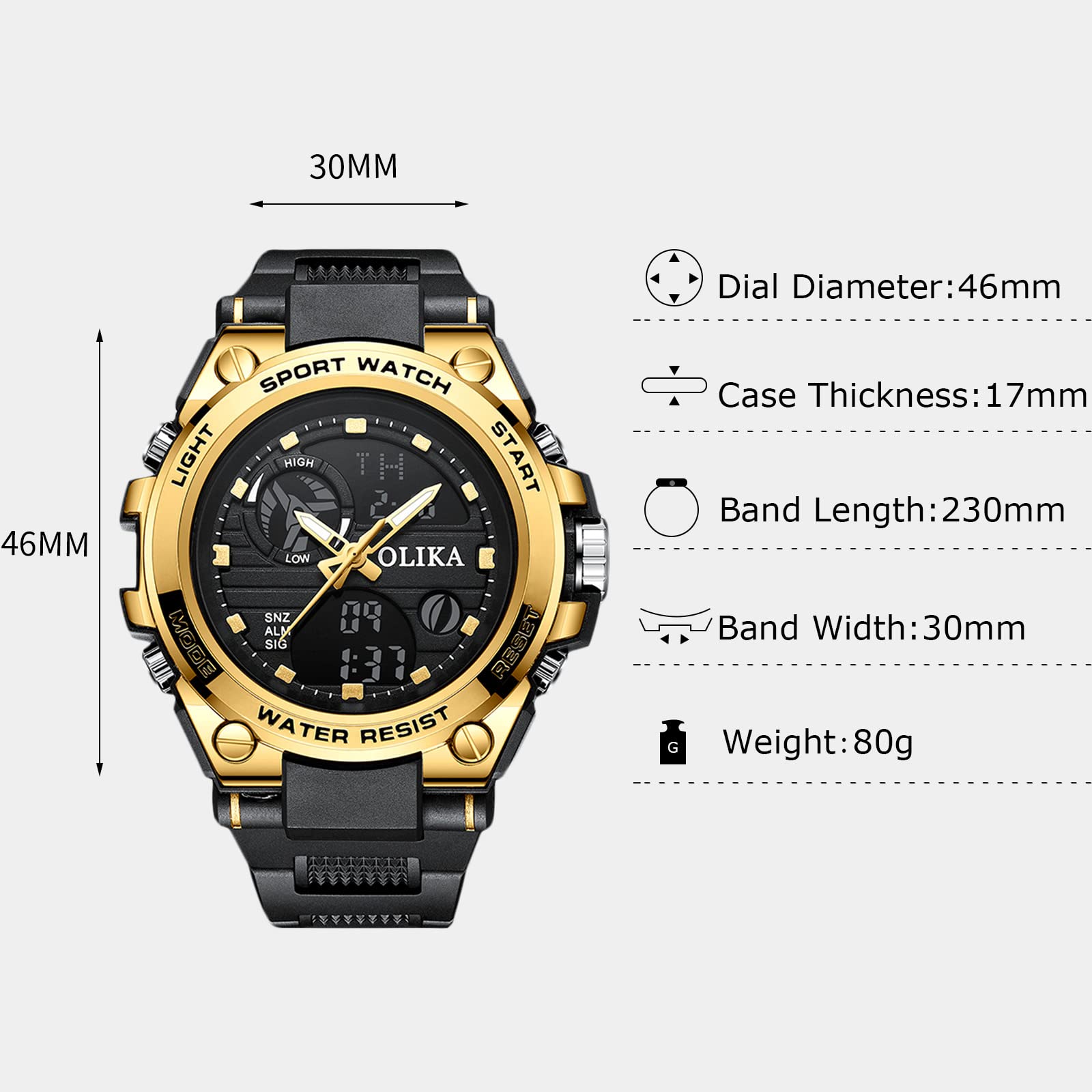 RORIOS Men's Digital Sports Watch - Waterproof Military Watch with Alarm, Timer, Stopwatch & Luminous Display | Durable Wristwatch for Running, Hiking, Outdoor Activities (Black)
