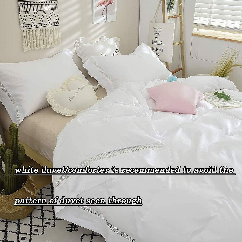 FADFAY 100% Cotton 600 TC White Lace Duvet Cover Set - Queen Size Farmhouse Bedding with Guipure Trim & Zipper Closure | Ultra Soft, Anti-Fade, Elegant & Romantic Boho Style | Perfect for Master Bedrooms, Guest Rooms & Cozy Farmhouse Decor