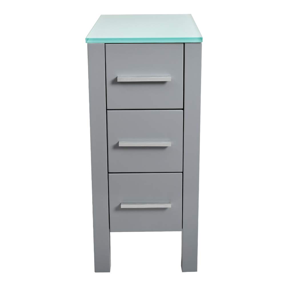KINGRAN 12 Inch Modern Gray Bathroom Vanity with MDF Cabinet & Tempered Glass Top - Perfect for Small Bathrooms, Powder Rooms & Guest Baths