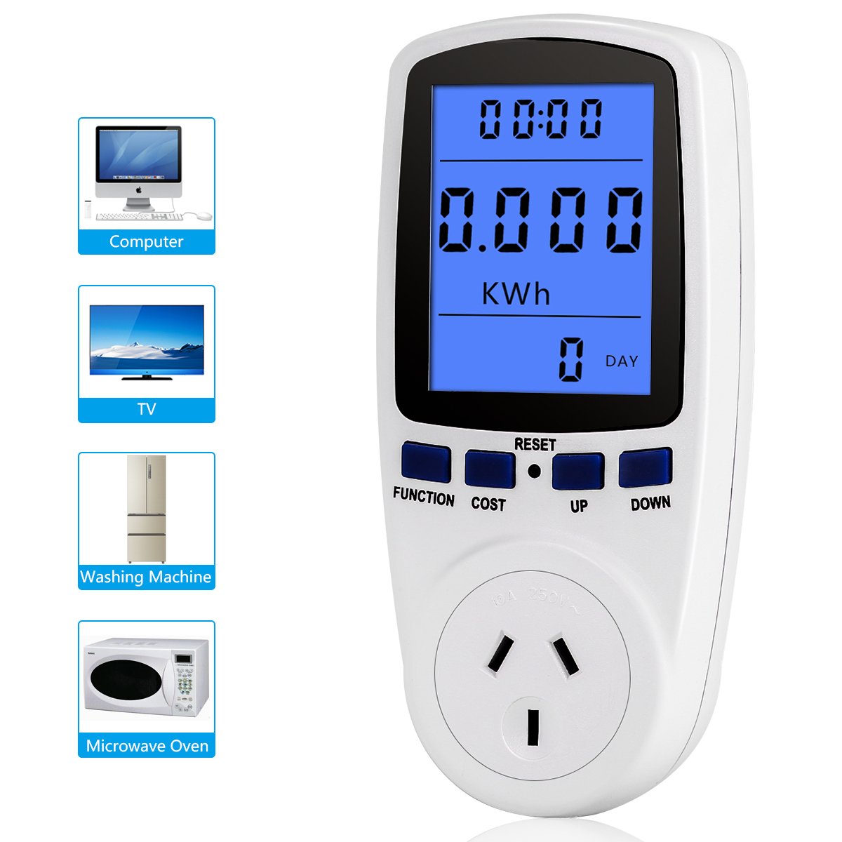 Digital Power Meter Socket with LCD Backlight - Monitor Electricity Usage, Voltage & Current - Energy Consumption Analyzer for Home Appliances & Electronics