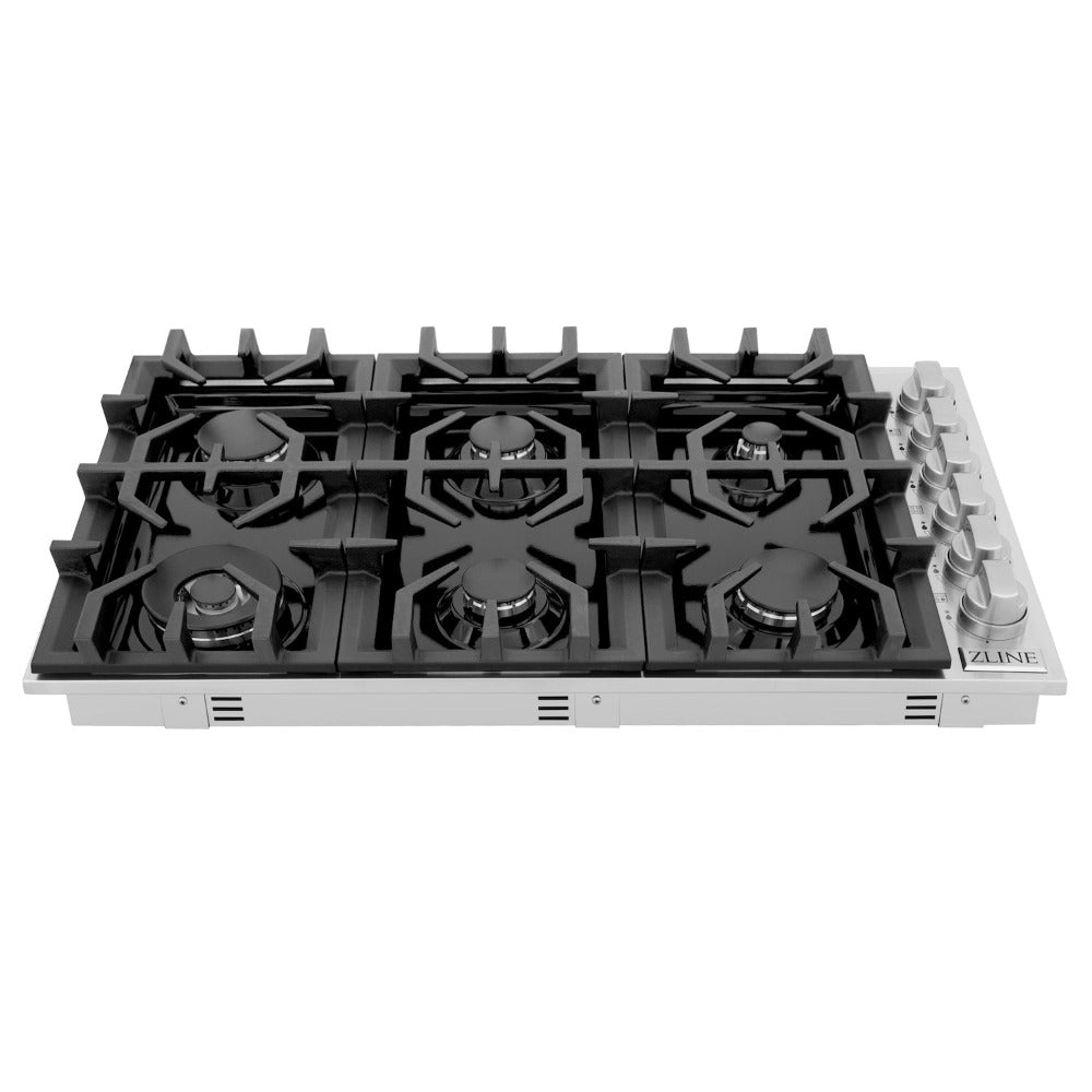 ZLINE 36 Inch 6 Burner Gas Cooktop with Black Porcelain Top - RC36 PBT - Professional Grade Stove for Home Kitchen, Restaurant & Outdoor Cooking