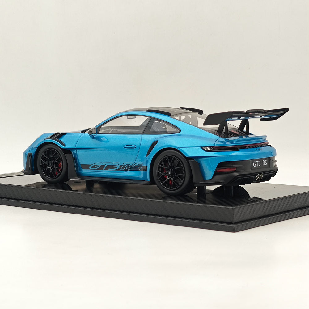 1/18 Scale Porsche 992 GT3 RS LCE Silver Blue Resin Die-Cast Model Car - High Quality Collectible for Display, Racing Enthusiasts & Car Lovers - Perfect for Home Office Decor, Gift Giving & Model Car Collections