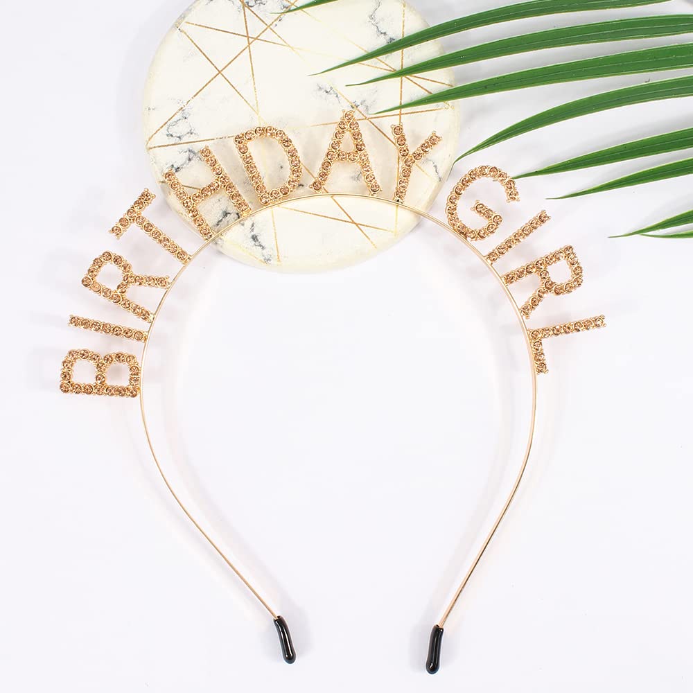 Happy Birthday Princess Crown Rhinestone Headband Tiara for Women & Girls - Gold Yellow Birthday Party Accessory | Perfect for Birthday Celebrations, Bridal Showers & Special Occasions