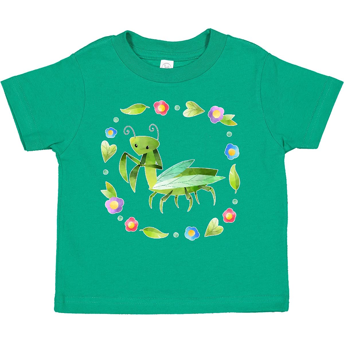 Inktastic Praying Mantis with Flowers and Leaves Toddler T-Shirt - Cute Insect Graphic Tee for Boys & Girls - Perfect for Outdoor Play, School, and Family Photos