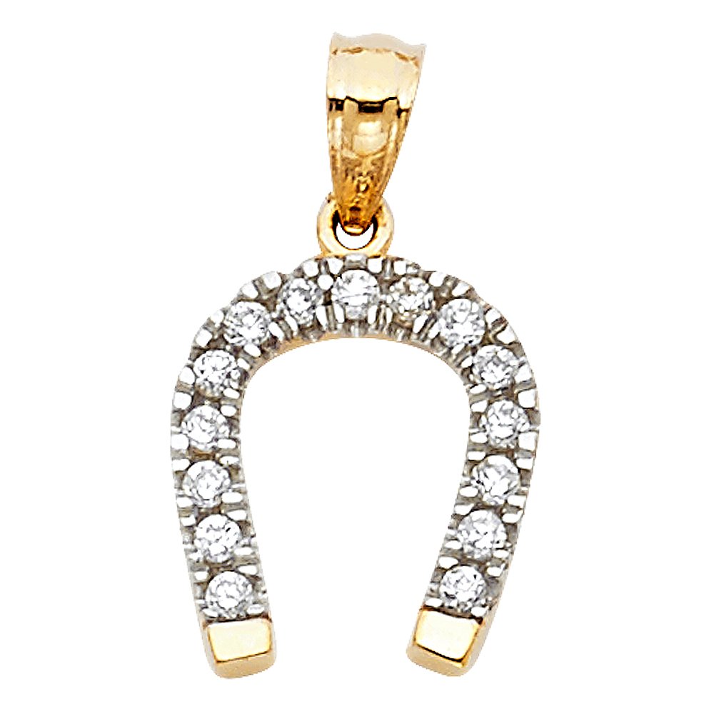 14K Yellow Gold Horseshoe Pendant with CZ - Lucky Charm Jewelry for Gifts