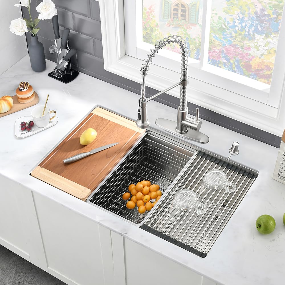 **VASOYO 27x19 Inch 16 Gauge Stainless Steel Undermount Kitchen Sink Workstation with Cutting Board – Deep Single Bowl for Food Prep & Dishwashing**    *(Perfect for meal preparation, washing dishes, and organizing kitchen tasks in modern homes or restaurants.)*