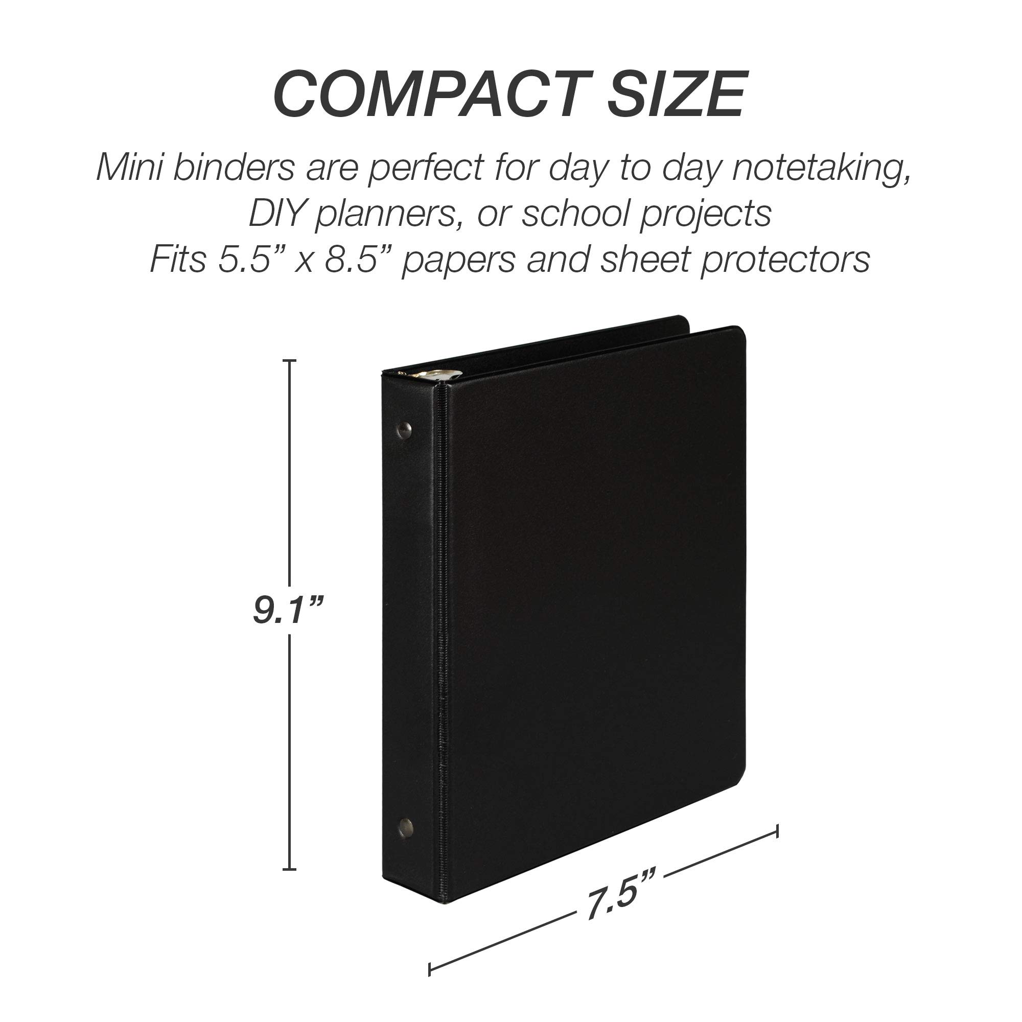 Samsill Economy 1 Inch Mini 3 Ring Binder - Made in USA, Round Ring Binder with Non-Stick Customizable Cover, Black (12300) - Perfect for School, Office & Home Organization