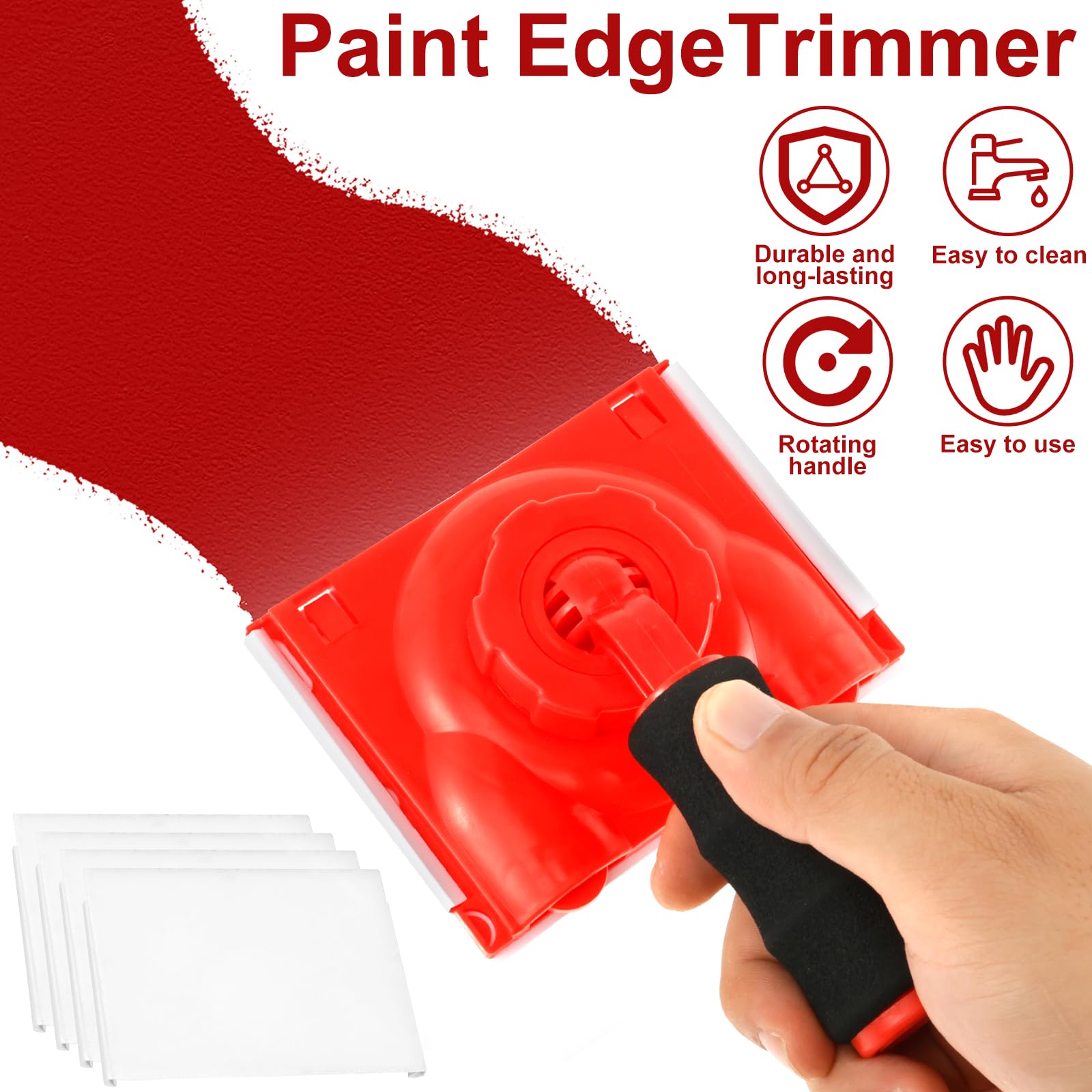 Paint Edge Trimmer Tool - 4 Washable Replacement Pads & Rotatable Handle for Precise Wall, Ceiling & Corner Painting | DIY Home Improvement & Professional Use