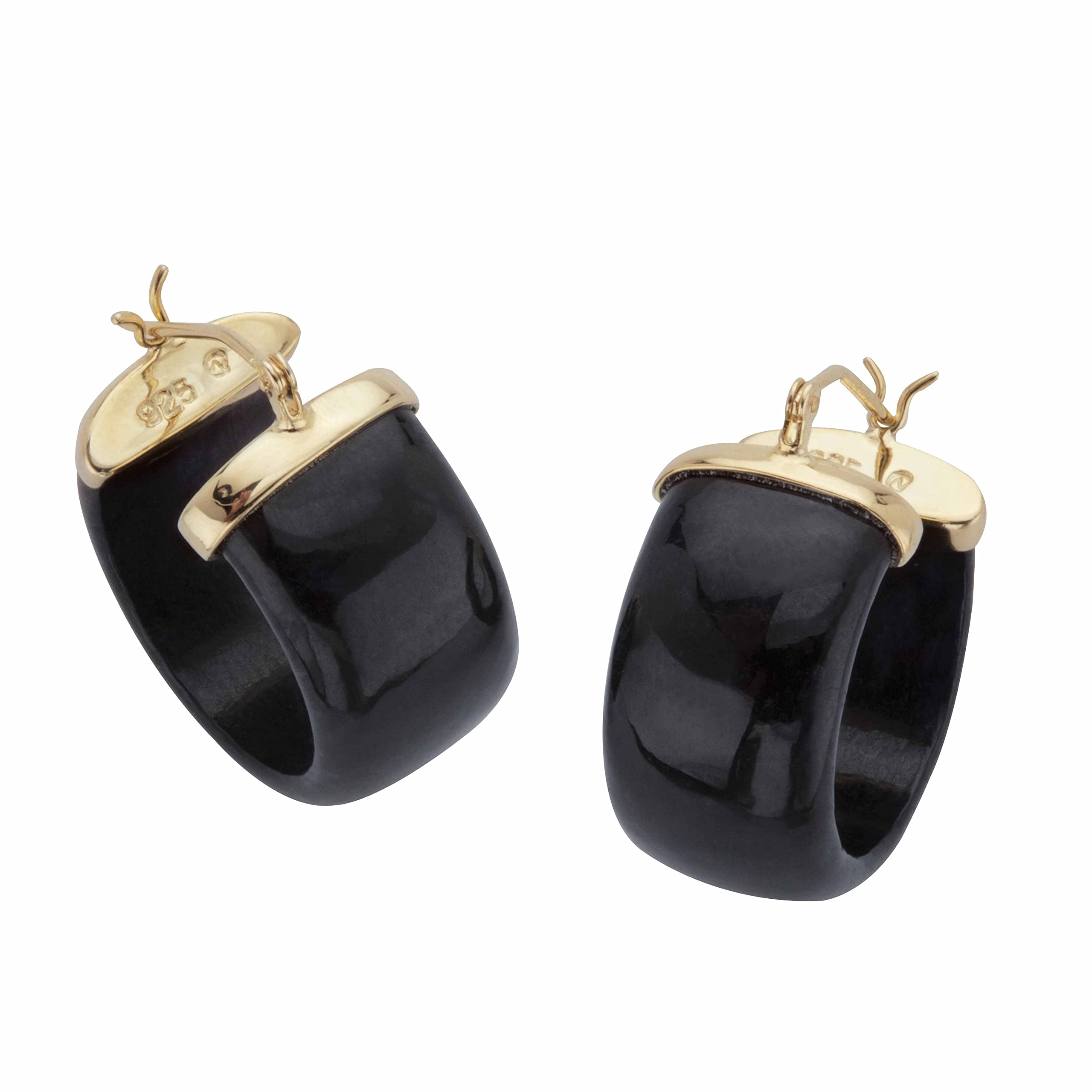 Genuine Black Jade Hoop Earrings - 27mm Sterling Silver with Goldtone Finish | Elegant Dangle Earrings for Women, Perfect for Parties, Weddings & Everyday Wear