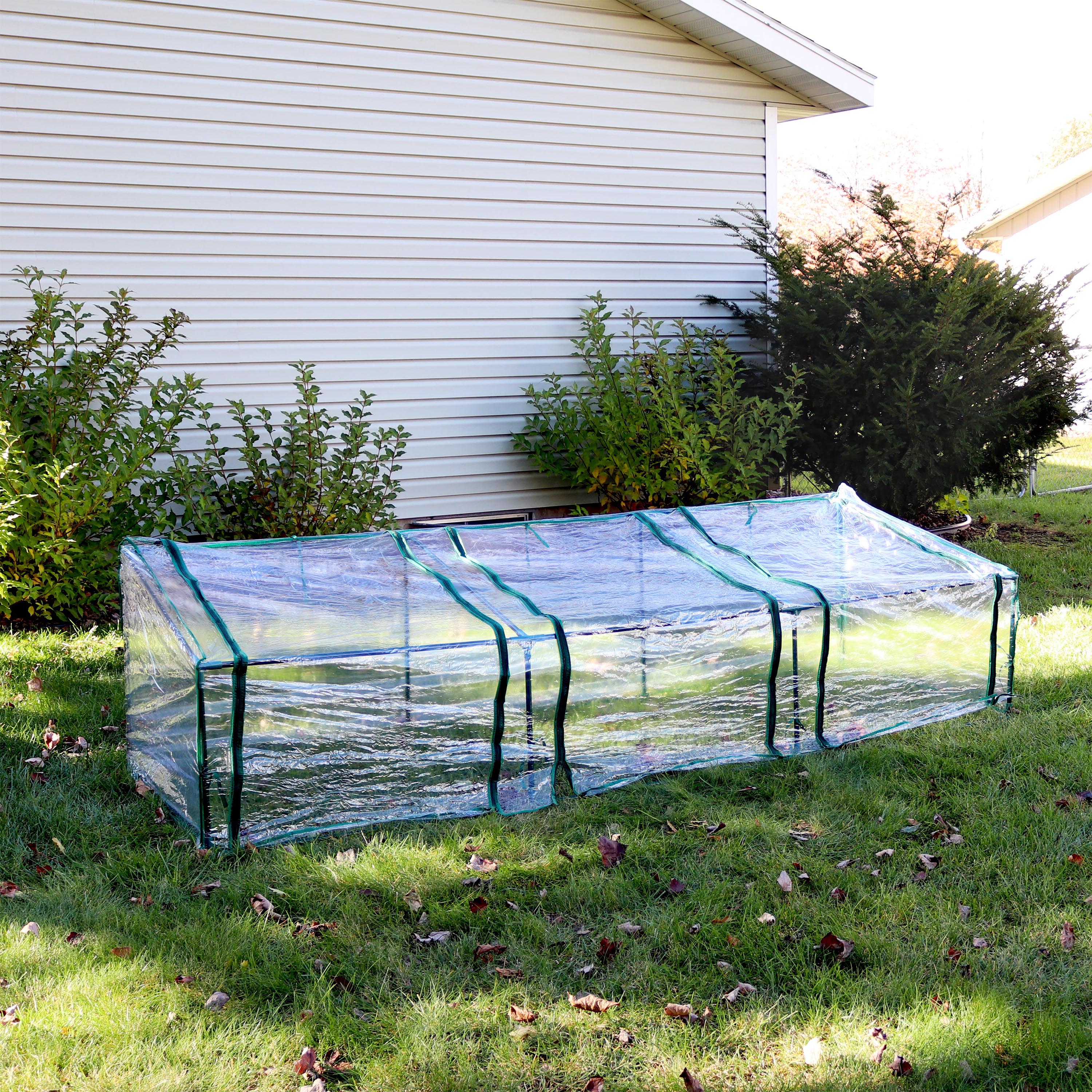 Sunnydaze Slanted Mini Cloche Greenhouse with Zippered Doors - Clear Small Plant Cover for Indoor/Outdoor Gardening, Seed Starting & Plant Protection