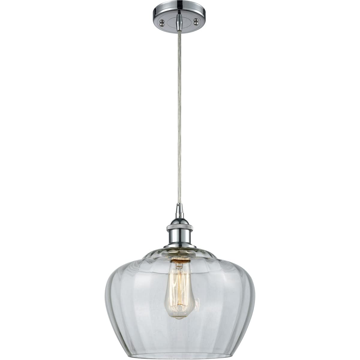 Vintage Dimmable LED Mini Pendant Light - 1 Light Polished Chrome Fixture for Kitchen Island, Dining Room & Bar Counter | Energy Efficient Modern Lighting