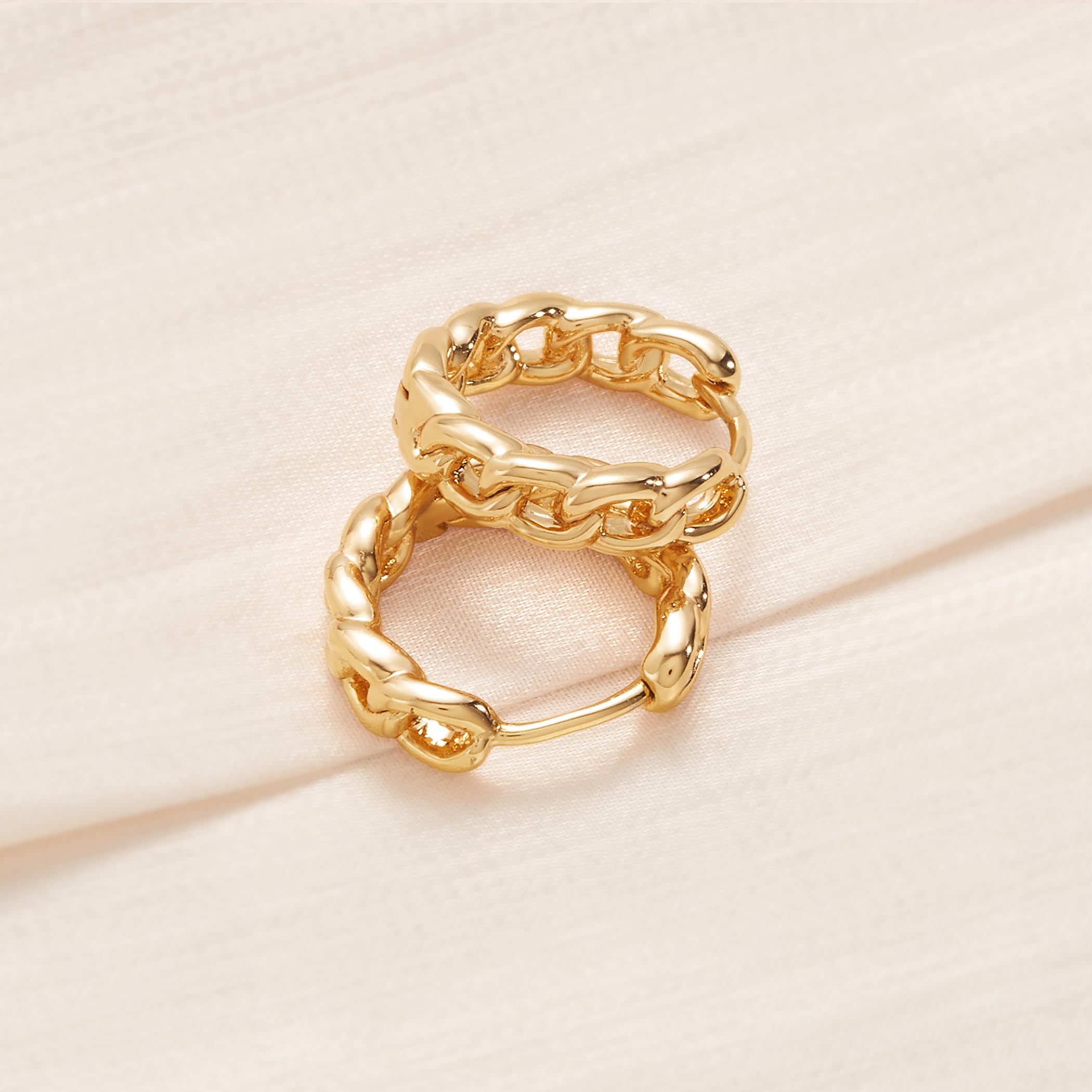 14K Gold Plated Huggie Hoop Earrings for Women - Hypoallergenic Twisted Chain Designer Jewelry | Everyday Wear, Date Night & Gift Giving