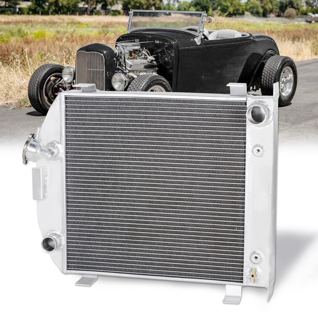 AJP Distributors Tri-Core 3-Row Full Aluminum Radiator - High-Performance Engine Cooling Upgrade for 1932 Ford Low Boy, Lo-Boy, Chopped Shell Grill, Street Rod & Rat Rod (Manual M/T) | Improved Cooling for Hot Rods & Classic Car Restorations