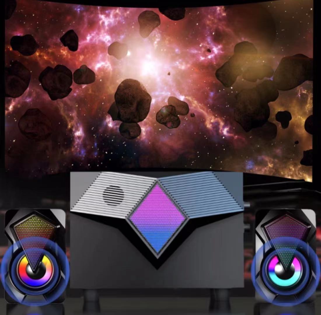 RGB LED Gaming Speakers with Colorful Lights - USB Powered PC Computer Speakers for Desktop, Laptop, PS4, Xbox, TV - Perfect for Gaming Setups, Home Office & Entertainment Systems (2 Pack)