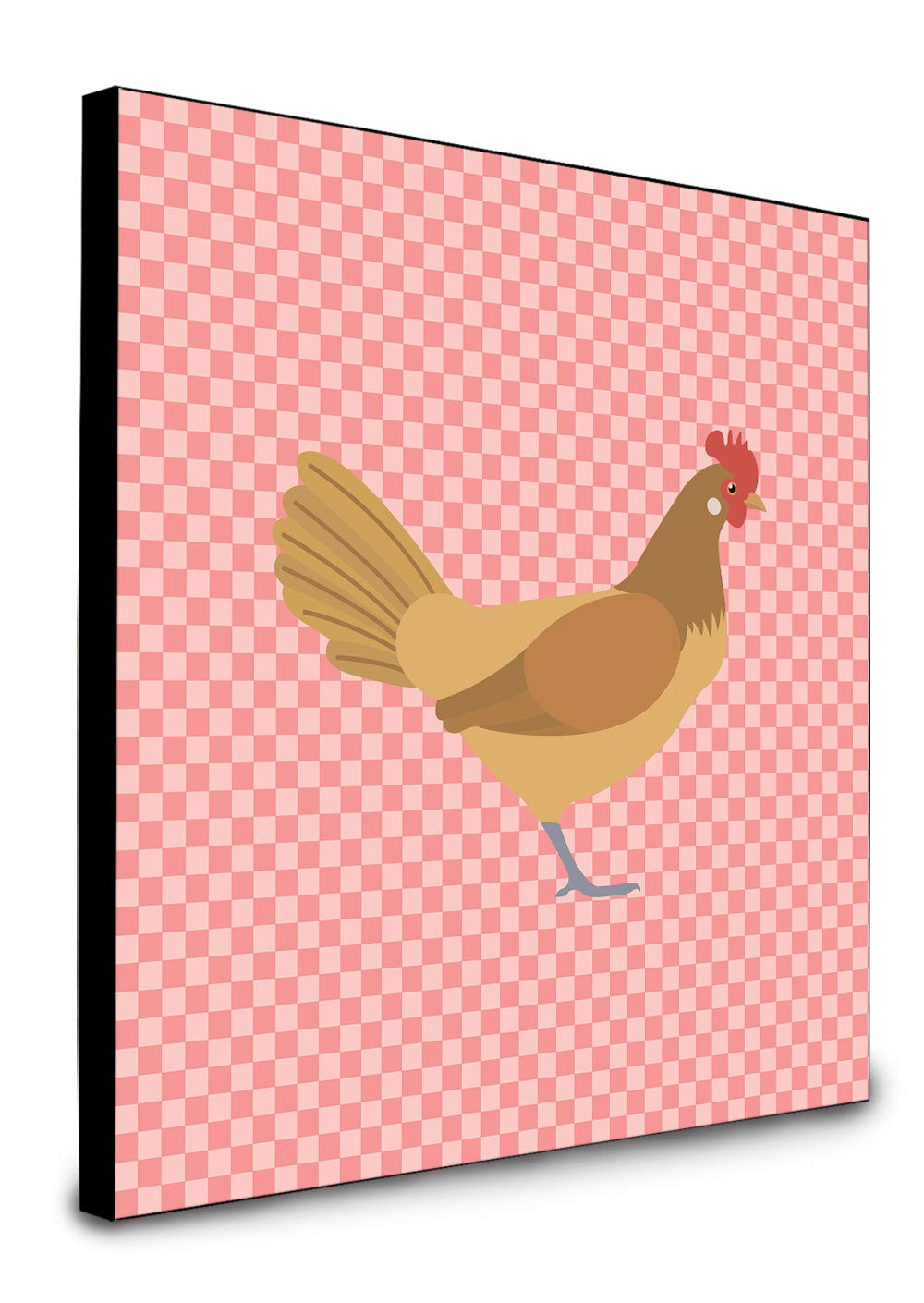 Caroline's Treasures Frisian Friesian Chicken Pink Check Artwork Panel - Colorful Farmhouse Wall Decor for Kitchen, Living Room & Bedroom