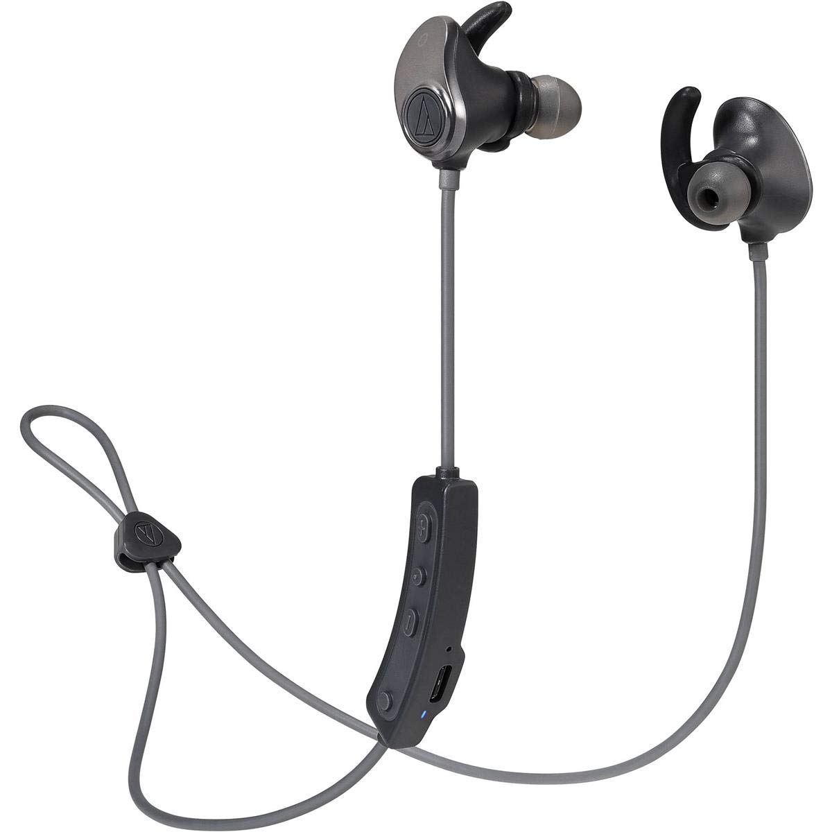 Audio-Technica ATH-SPORT90BTBK Wireless Bluetooth Sports Earbuds - Sweatproof In-Ear Headphones with Secure Fit for Running, Gym & Workouts (Black) - Perfect for Fitness, Jogging & Active Lifestyle
