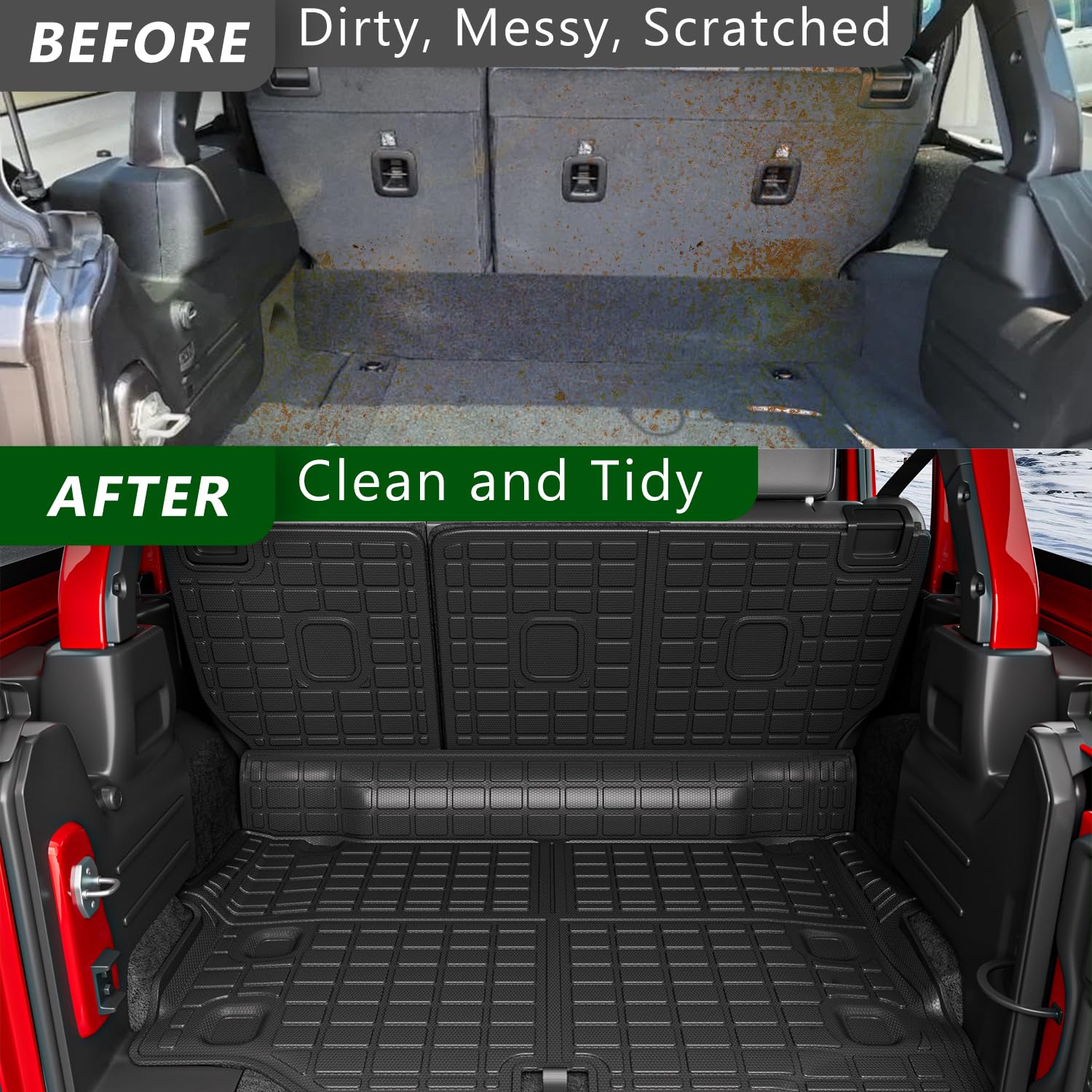 Premium TPE Cargo Liner & Backrest Mat for 2021-2024 Jeep Wrangler JL 4XE 4-Door - Heavy Duty Protection for Rear Cargo Area - Perfect for Off-Roading, Camping, and Daily Use